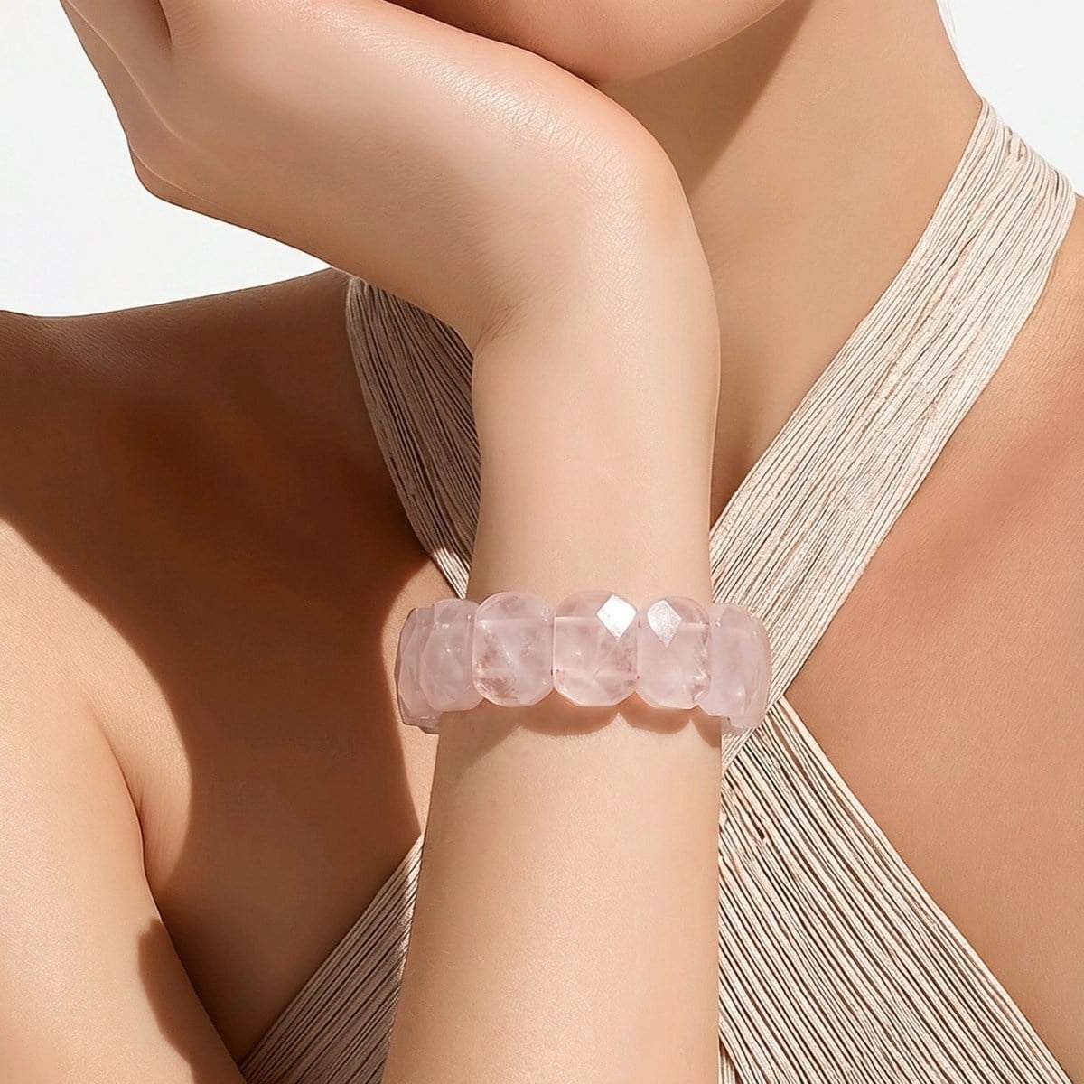 Pembe Kuvars Doğal Taş Bileklik – BLK1015