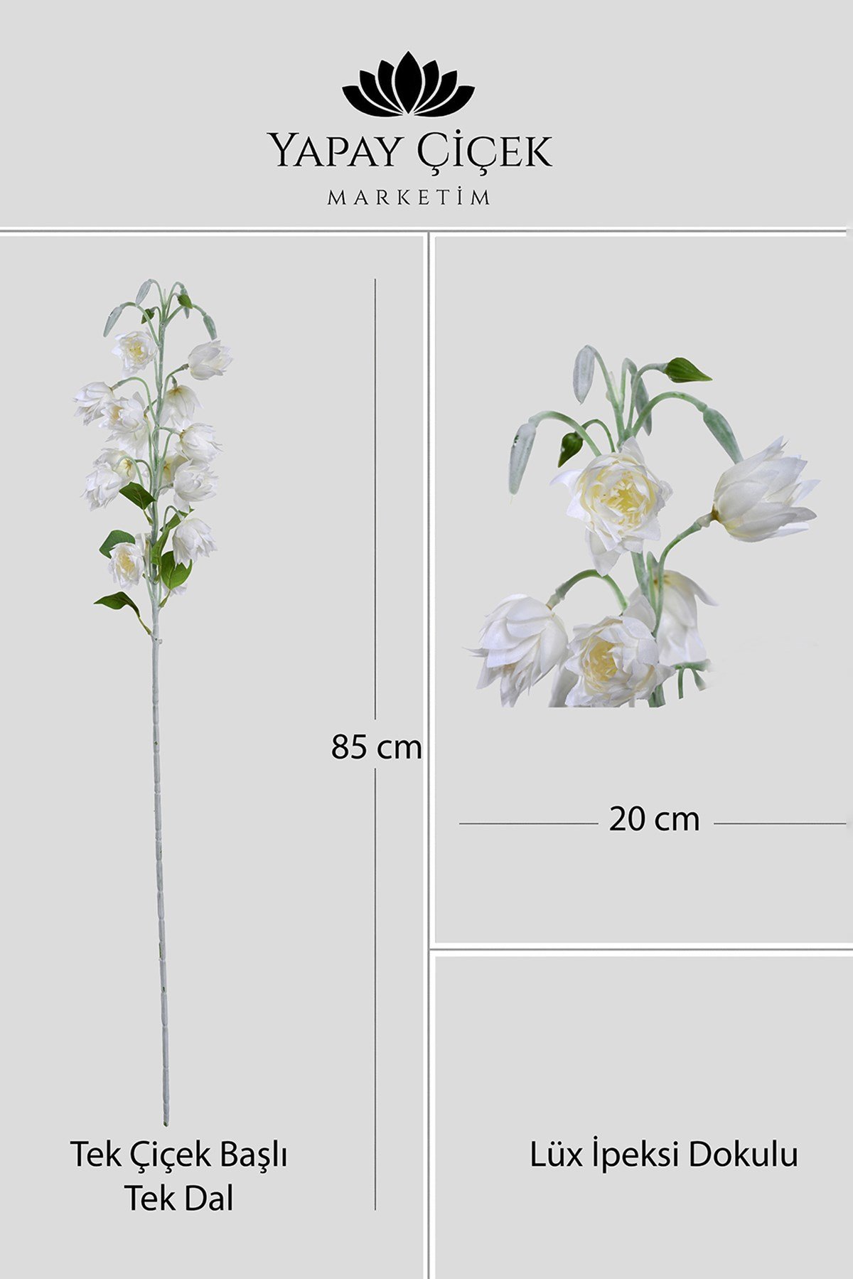 Beyaz Yapay  Çan Çiçeği  Tek Dal Lüx İpeksi Dokulu 85 cm