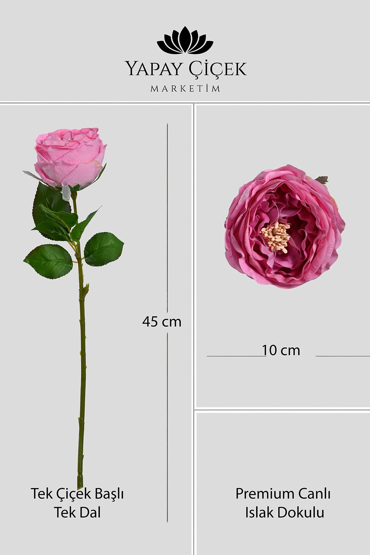 Fuşya Yapay Lüx Şakayık Tek Dal Premium Canlı  Islak Gerçek Dokulu 45 cm