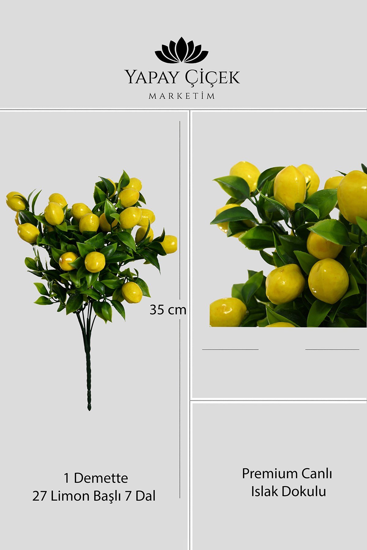 Sarı Yapay Limon Çiçeği Demet 7 Dallı  Gerçek Dokulu  35 cm