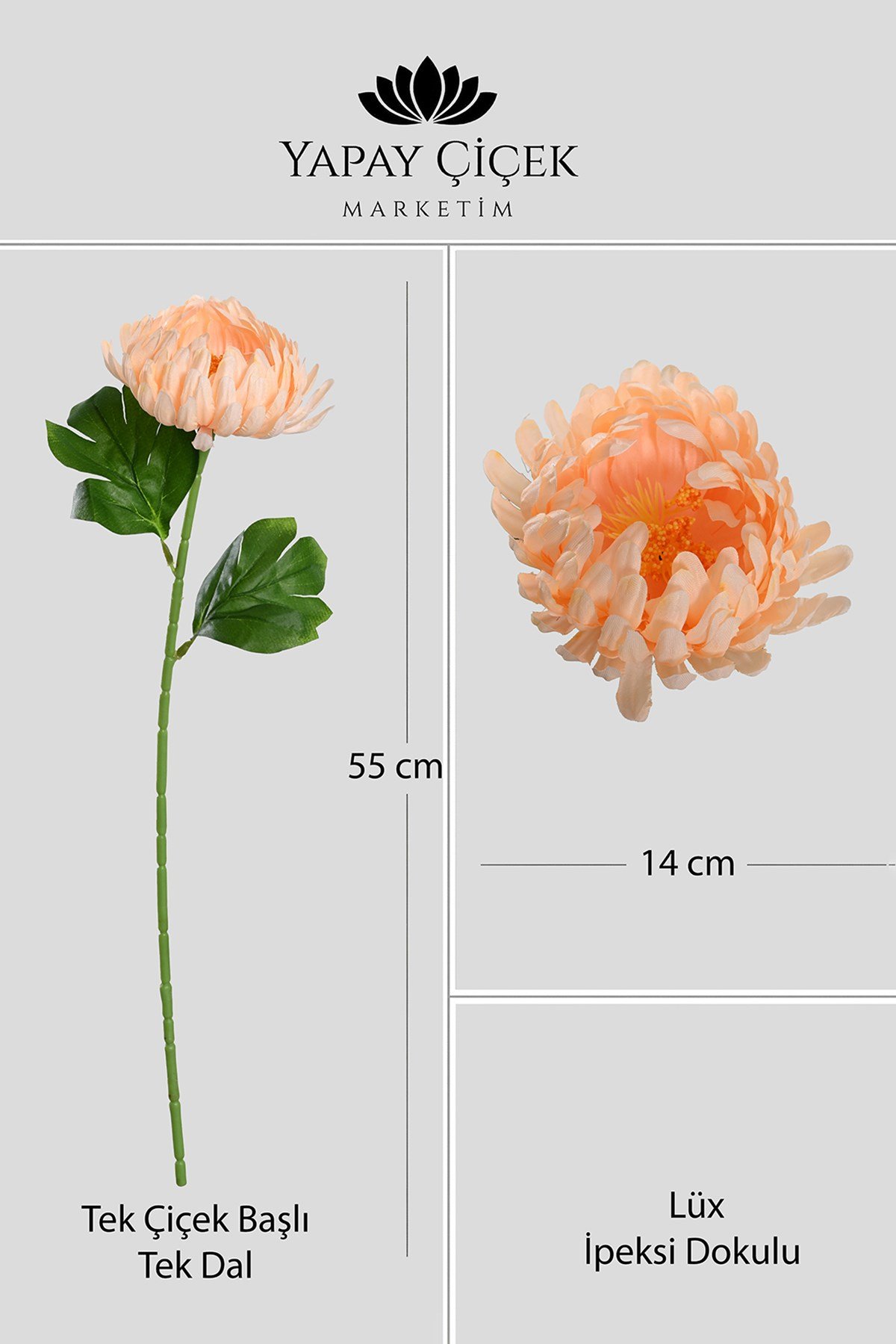 Somon Yapay Kasımpatı Çiçeği Tek Dal Lüx İpeksi Dokulu 55 cm
