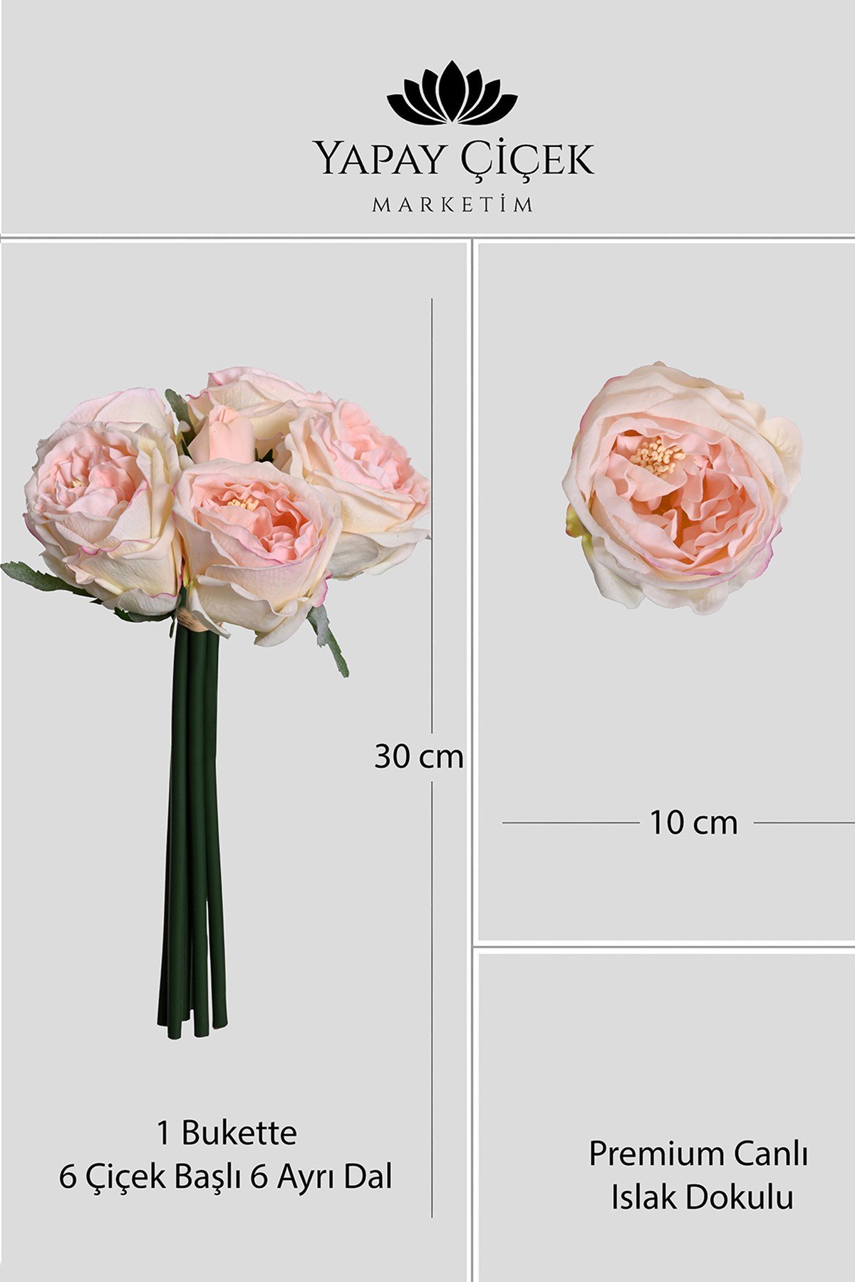 Somon Yapay Lüx Şakayık Çiçeği Buketi 6 Dallı Premium Canlı Islak Dokulu 30 cm