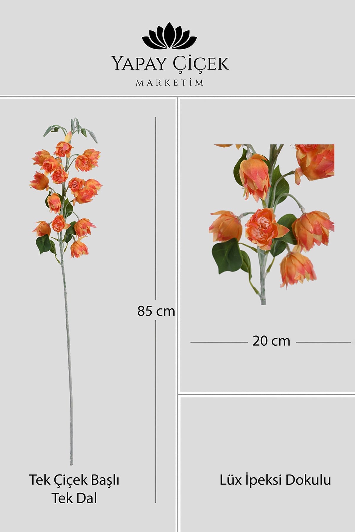 Turuncu Yapay  Çan Çiçeği  Tek Dal Lüx İpeksi Dokulu 85 cm