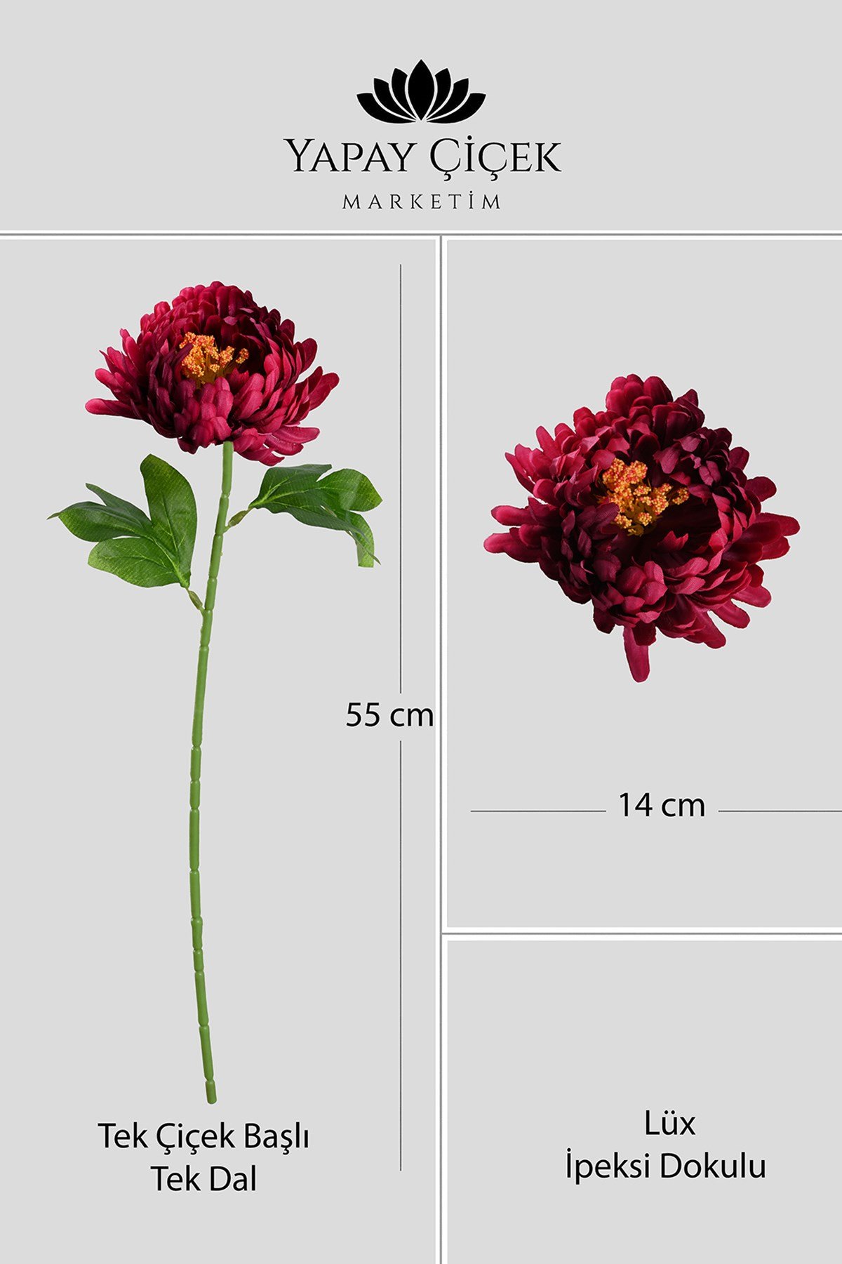YaFuşya Yapay Kasımpatı Çiçeği Tek Dal Lüx İpeksi Dokulu 55 cm
