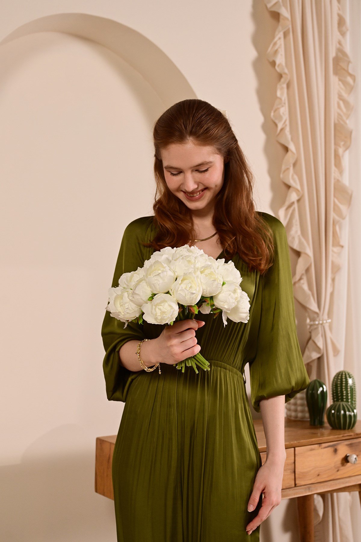 Yapay Beyaz Demet Peony Şakayık