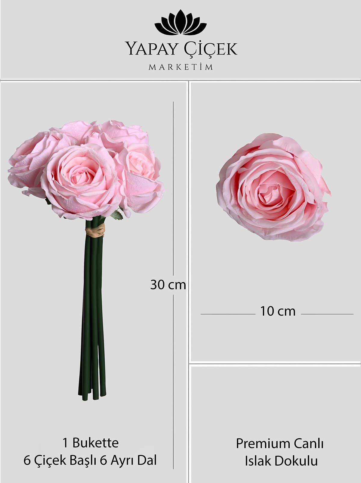 Yapay Pembe Beşli Islak Gül