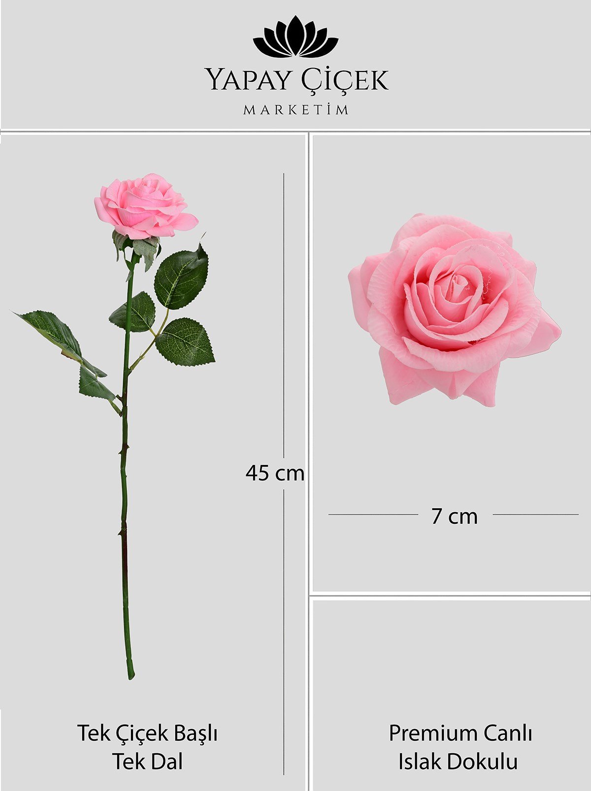 Yapay Pembe Islak Tekli Gül