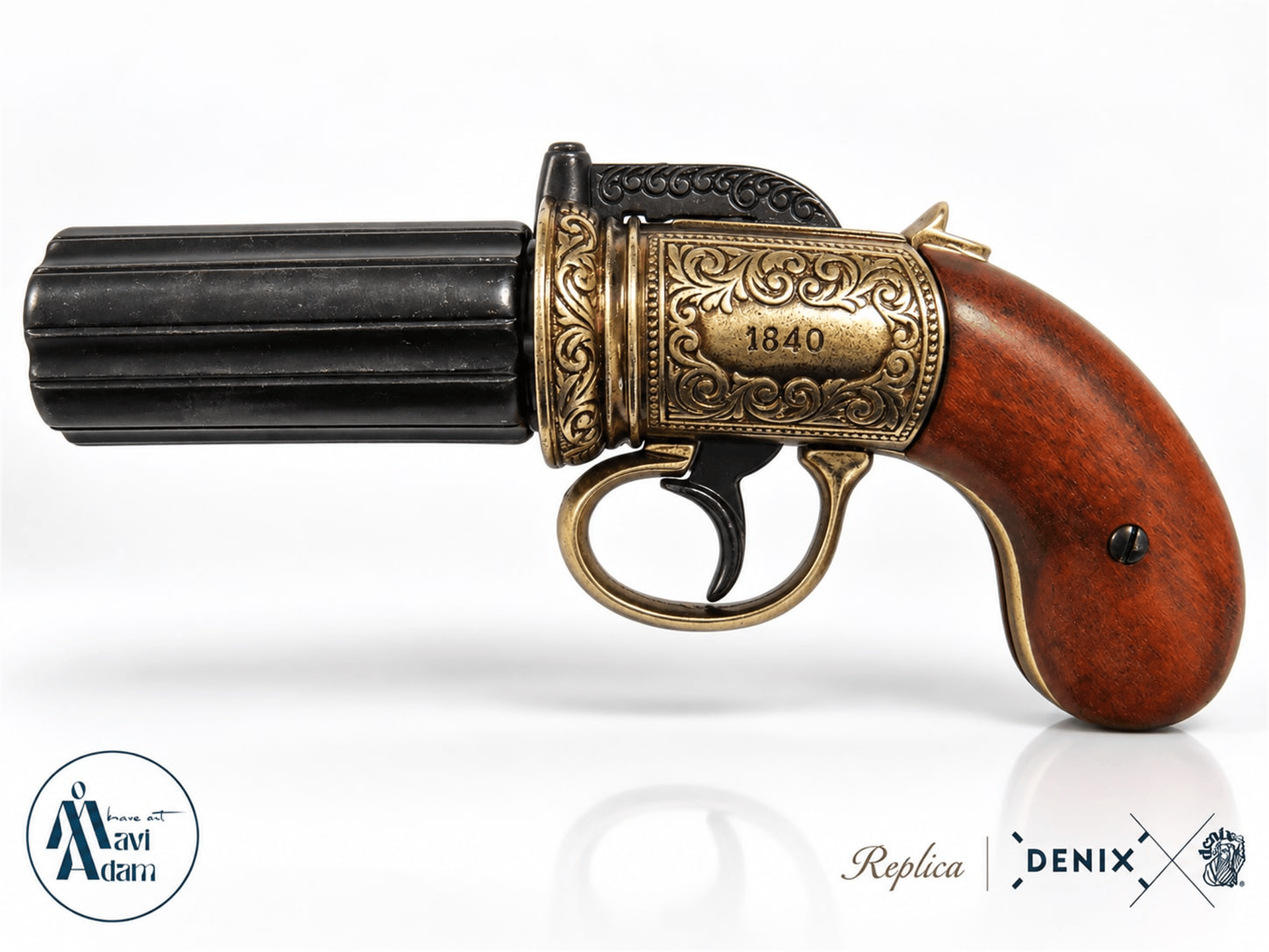 Denix 6 Barrels Pepper-box Revolver, England 1840 – 6 Namlulu Pepperbox Tabanca Replikası