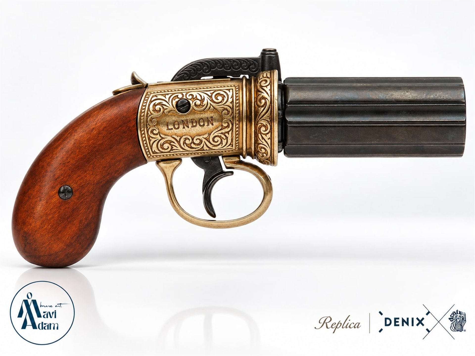 Denix 6 Barrels Pepper-box Revolver, England 1840 – 6 Namlulu Pepperbox Tabanca Replikası