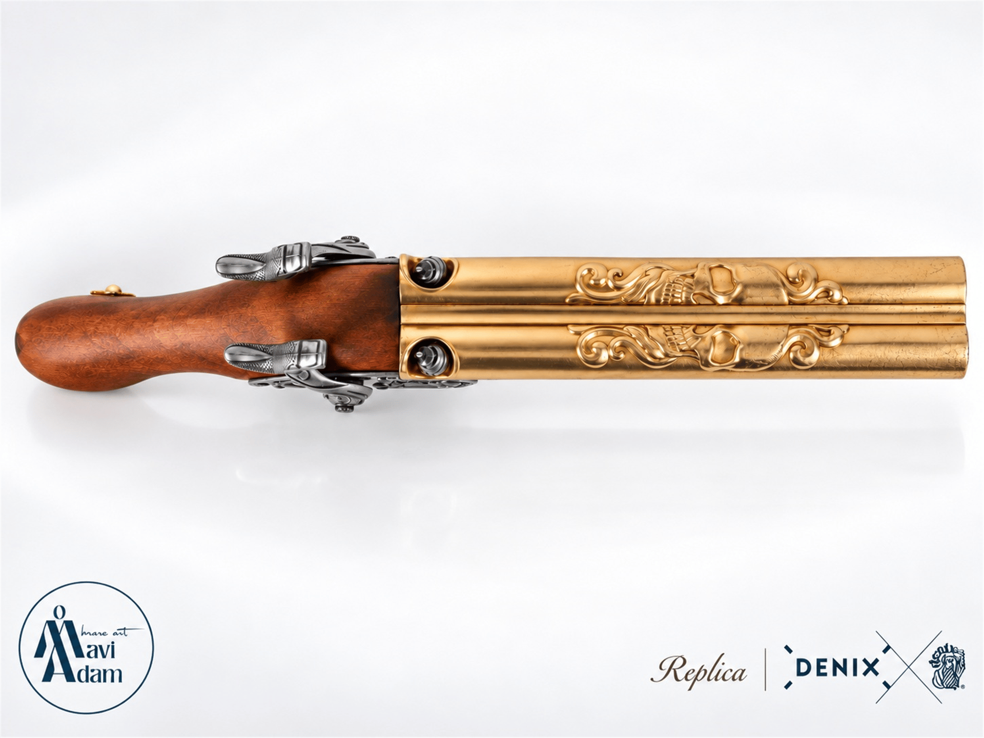 Denix Double-barrel Perküsyon pirate Tabanca, 18. yüzyıl | Dekoratif Replika