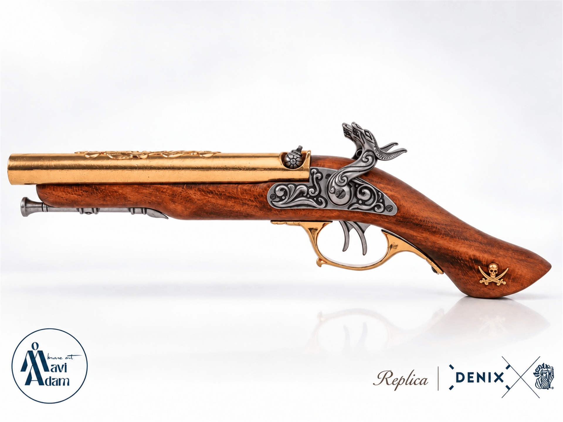 Denix Double-barrel Perküsyon pirate Tabanca, 18. yüzyıl | Dekoratif Replika