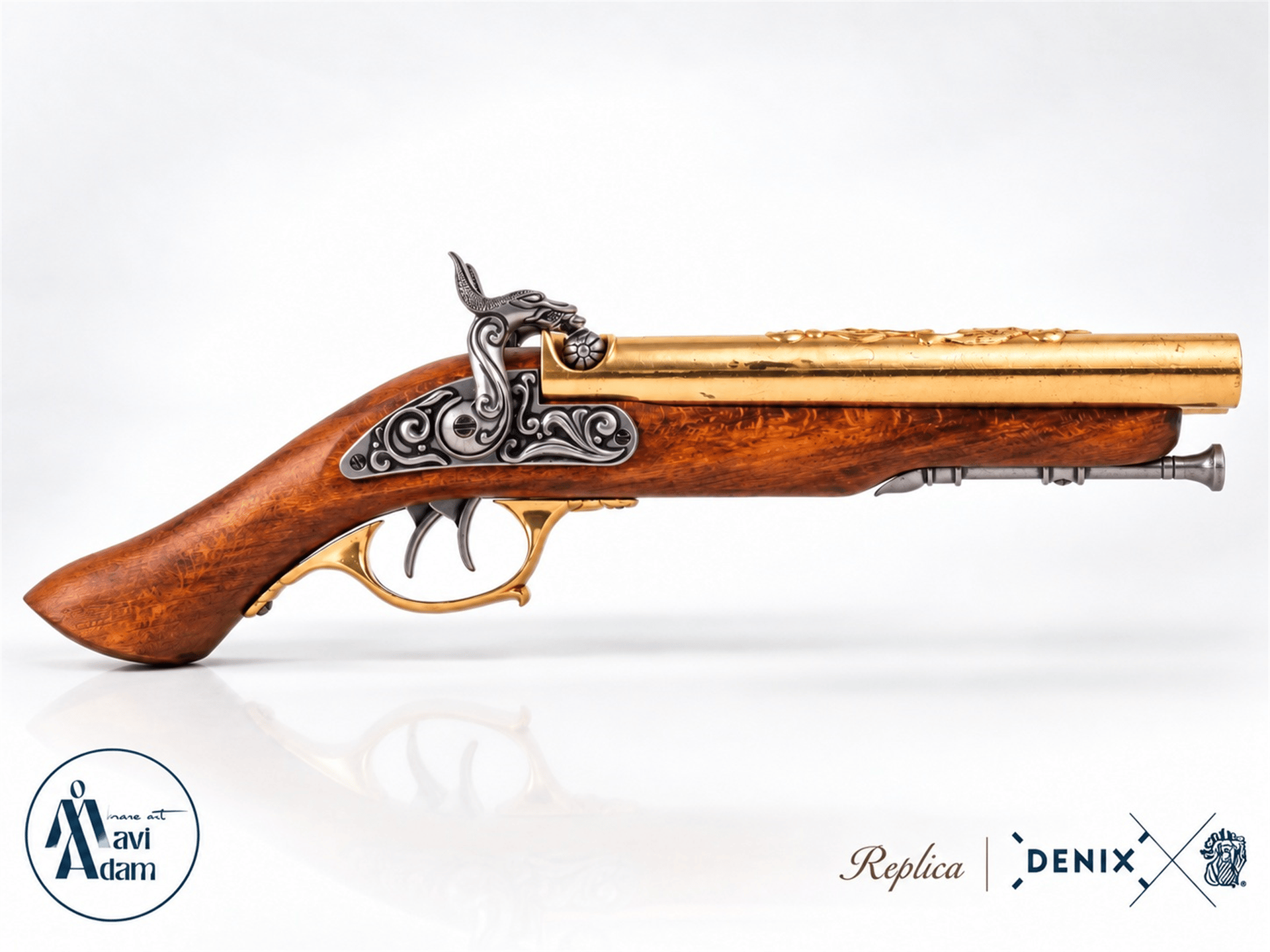 Denix Double-barrel Perküsyon pirate Tabanca, 18. yüzyıl | Dekoratif Replika