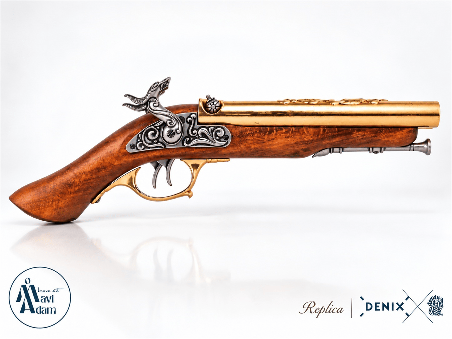 Denix Double-barrel Perküsyon pirate Tabanca, 18. yüzyıl | Dekoratif Replika
