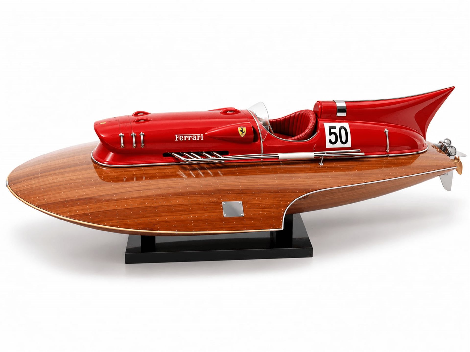 Gia Nhien Ferrari Hydroplane Natural – El Yapımı Ahşap Lüks Tekne Modeli
