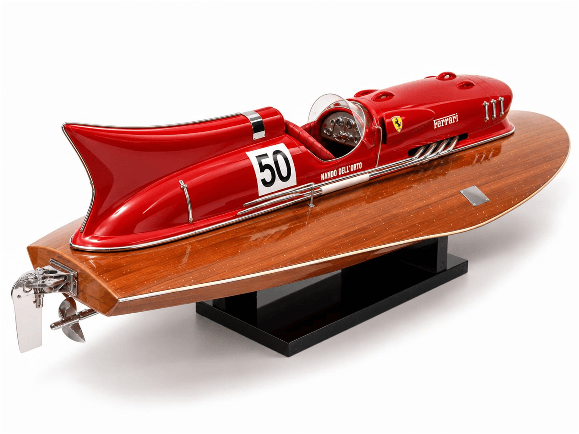 Gia Nhien Ferrari Hydroplane Natural – El Yapımı Ahşap Lüks Tekne Modeli