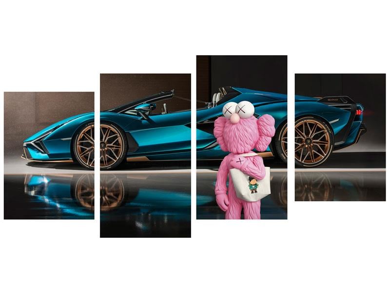 KAWS FROG AND SPORT CAR 4'LÜ KRİSTAL TABLO