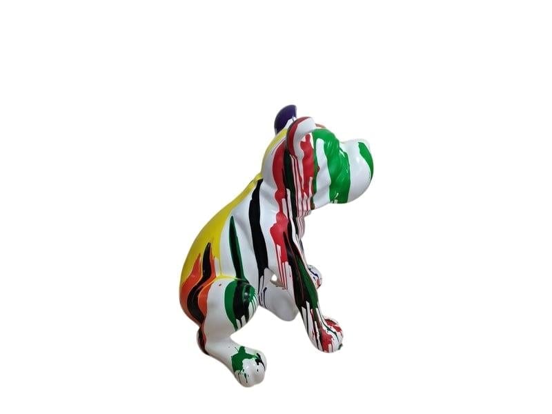 SITTING DOG COLORFUL WHITE BASE SCULPTURE