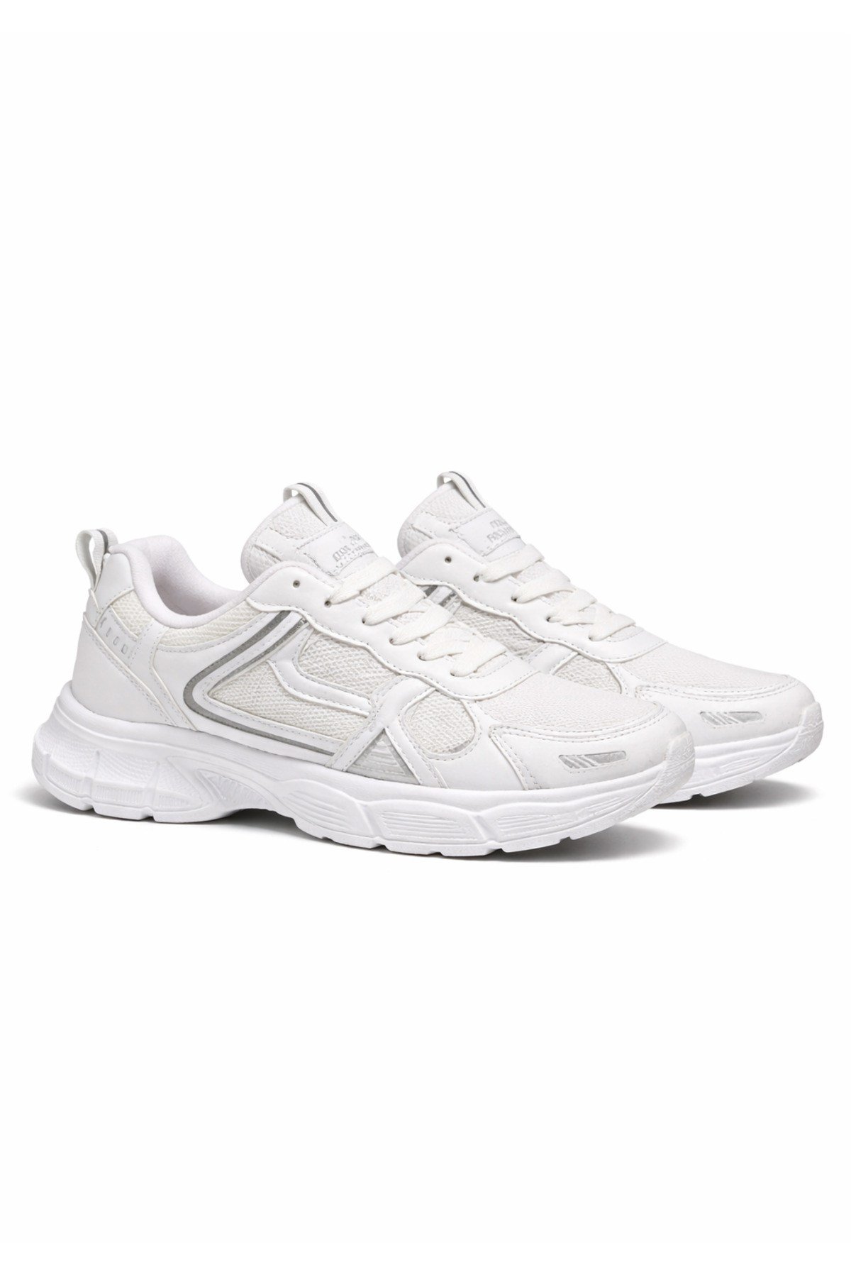 Unisex Beyaz Anorak Detaylı Kalın Taban Günlük Yürüyüş Ayakkabısı Sneaker