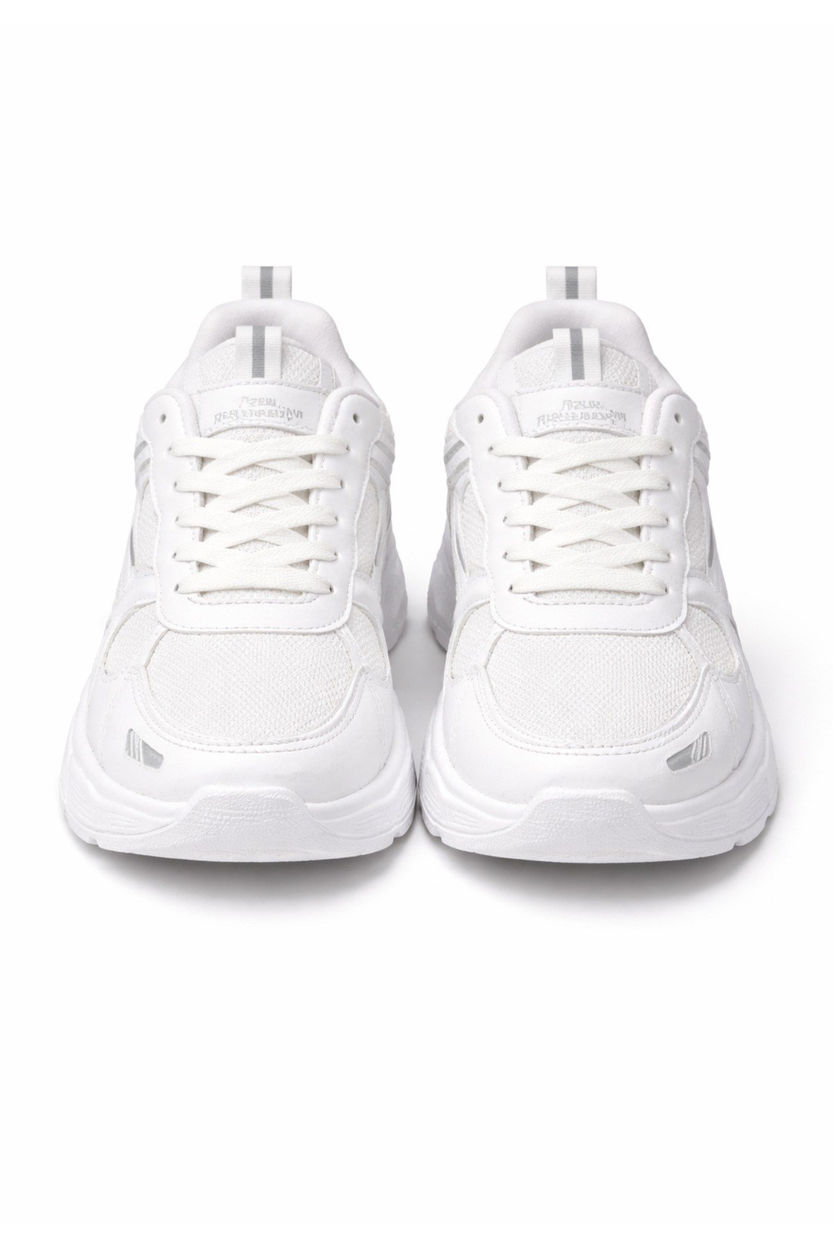 Unisex Beyaz Anorak Detaylı Kalın Taban Günlük Yürüyüş Ayakkabısı Sneaker