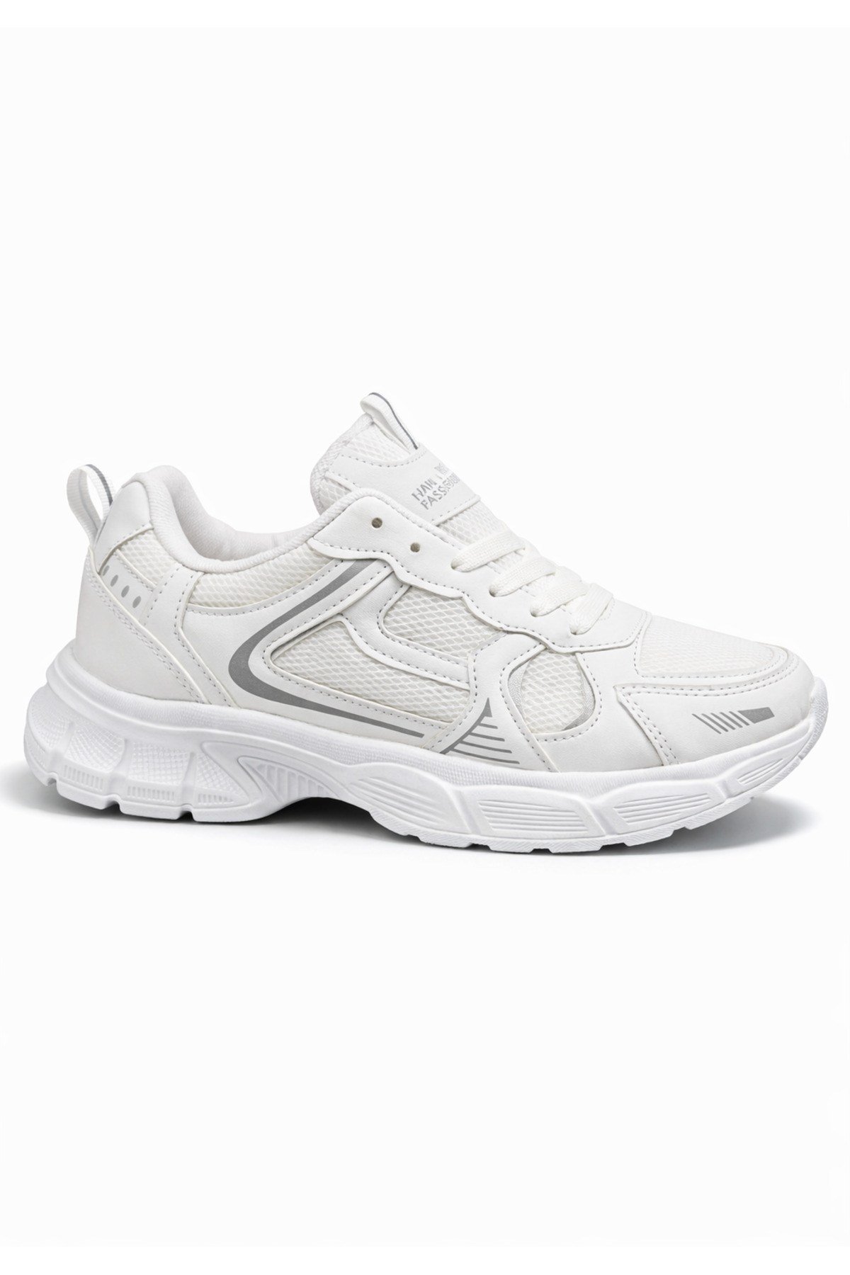 Unisex Beyaz Anorak Detaylı Kalın Taban Günlük Yürüyüş Ayakkabısı Sneaker