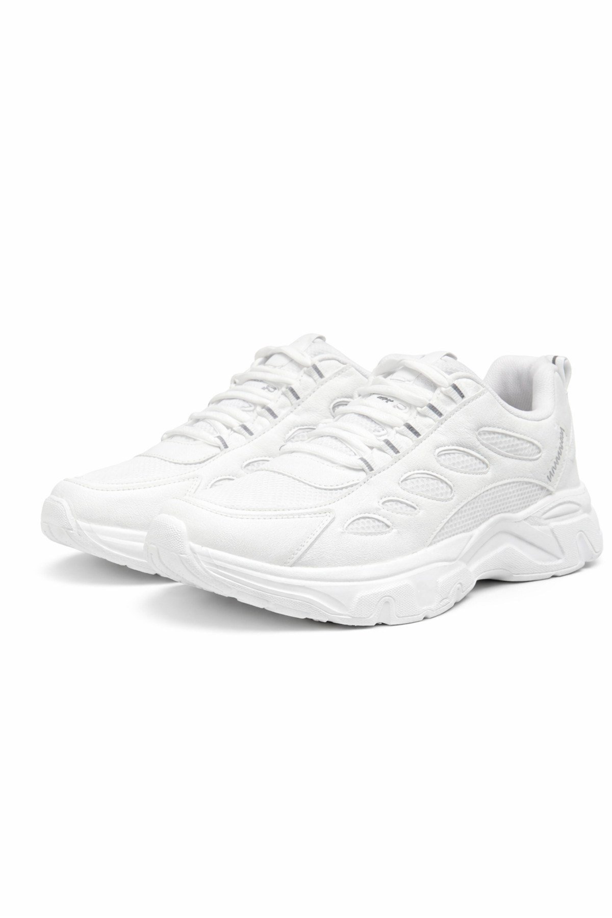 Unisex Beyaz Anorak Kalın Taban Günlük Yürüyüş Ayakkabısı Sneaker