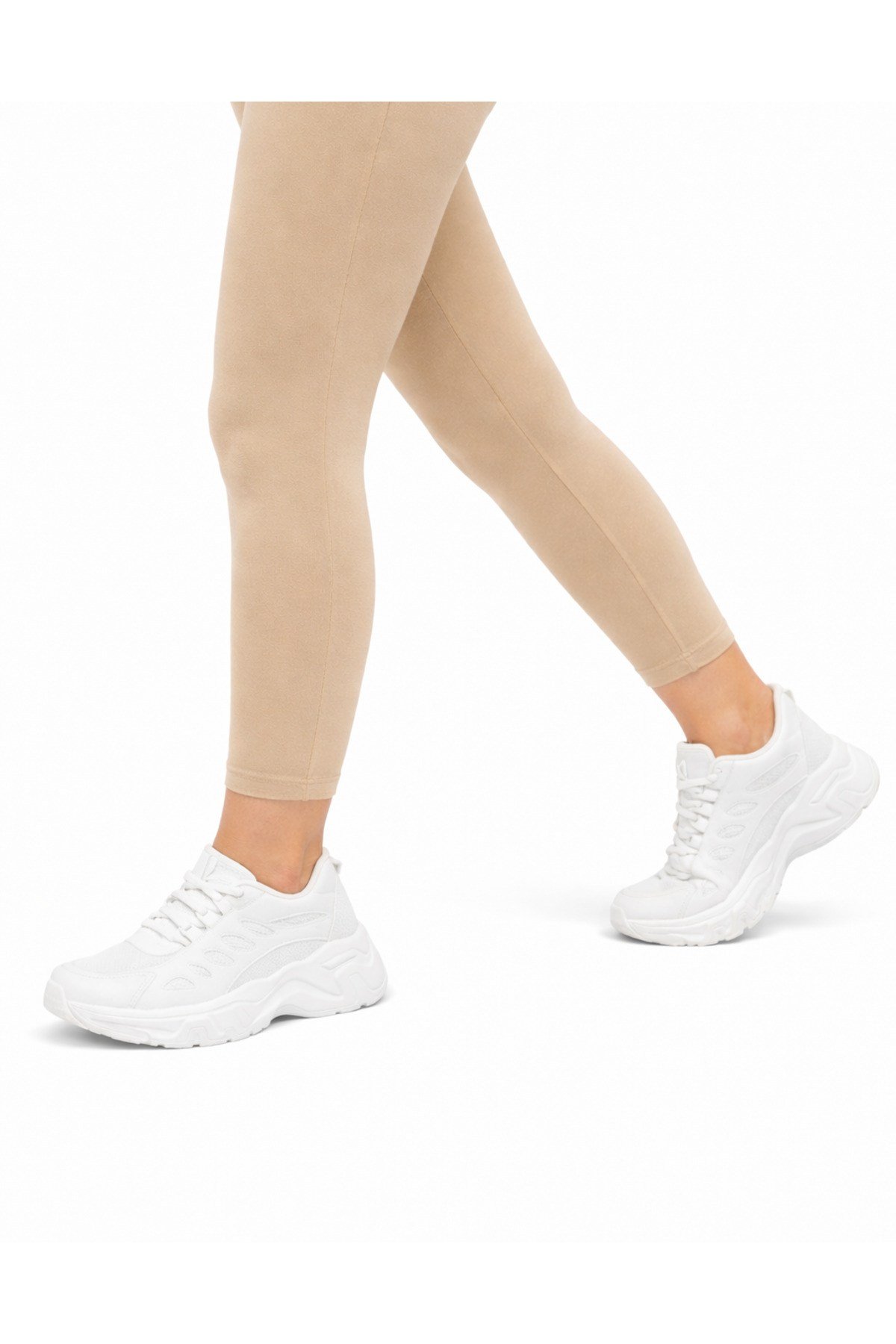 Unisex Beyaz Anorak Kalın Taban Günlük Yürüyüş Ayakkabısı Sneaker