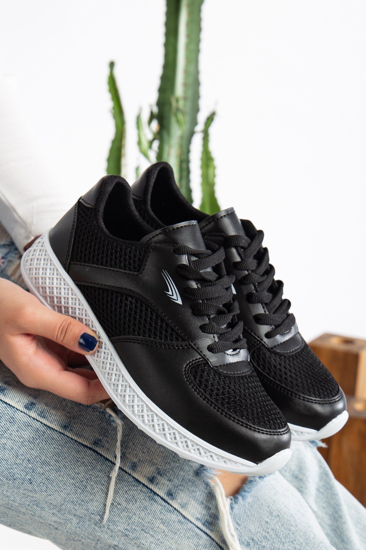 Unisex Cilt Yarım Fileli Spor Ayakkabı Bağcıklı Yürüyüş Ayakkabısı