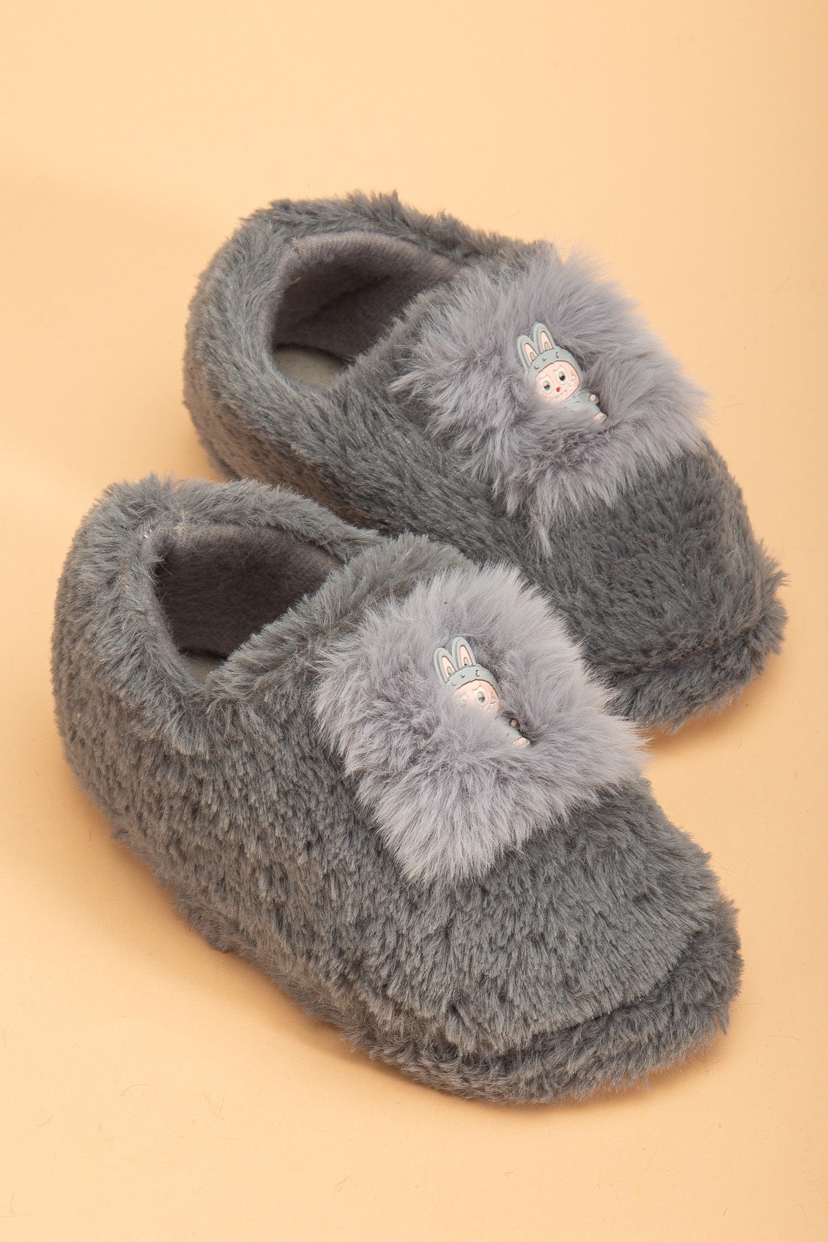 Unisex Çocuk Tüylü Peluş Pofuduk Figürlü Panduf