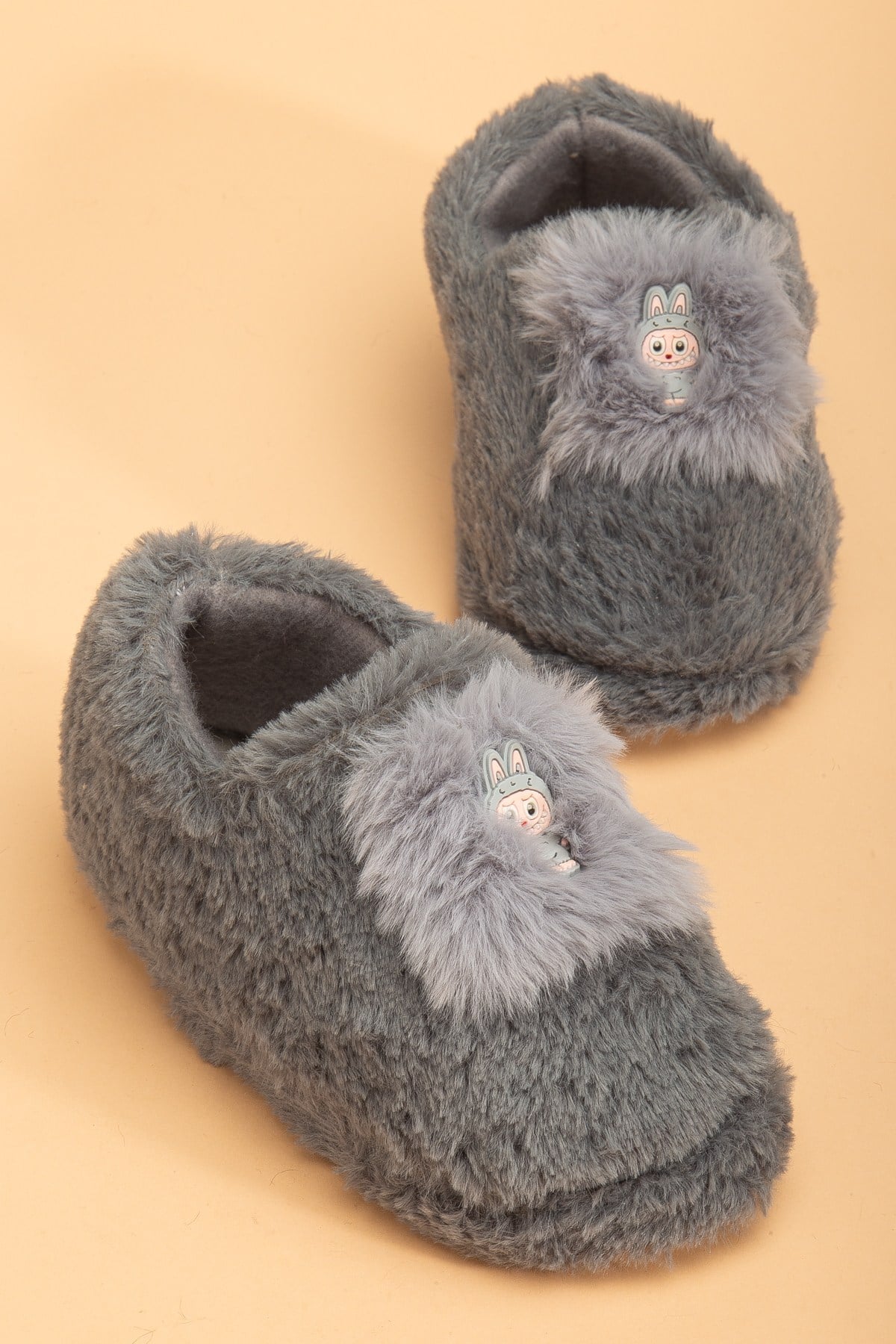 Unisex Çocuk Tüylü Peluş Pofuduk Figürlü Panduf