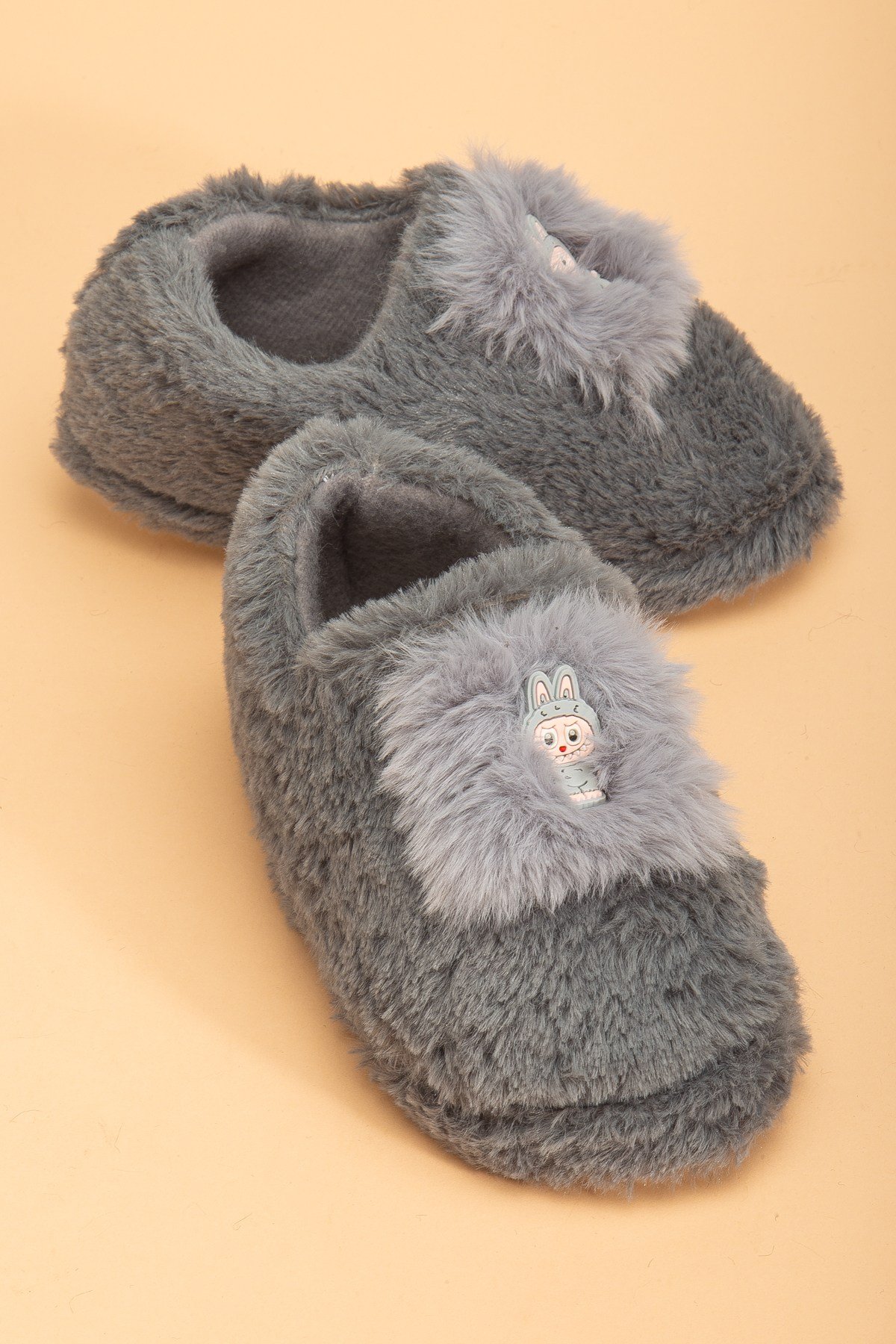 Unisex Çocuk Tüylü Peluş Pofuduk Figürlü Panduf