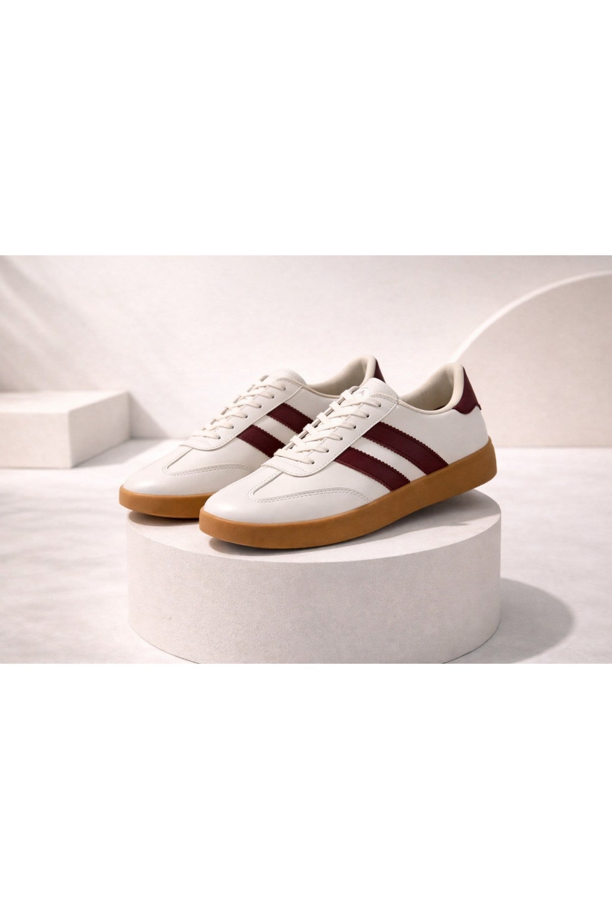 Unisex Günlük Krem Bordo Sneaker Spor Ayakkabı Rahat Taban Bağcıklı