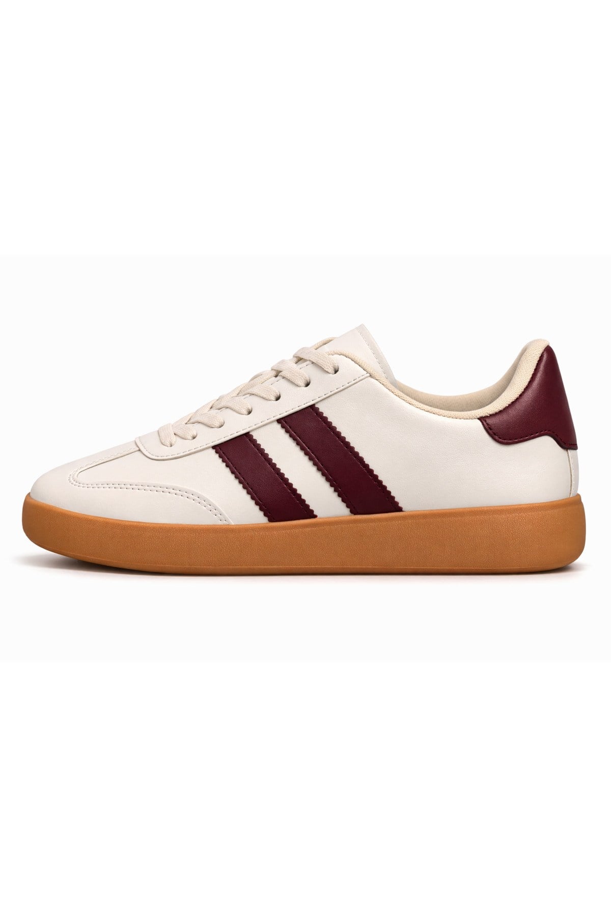 Unisex Günlük Krem Bordo Sneaker Spor Ayakkabı Rahat Taban Bağcıklı