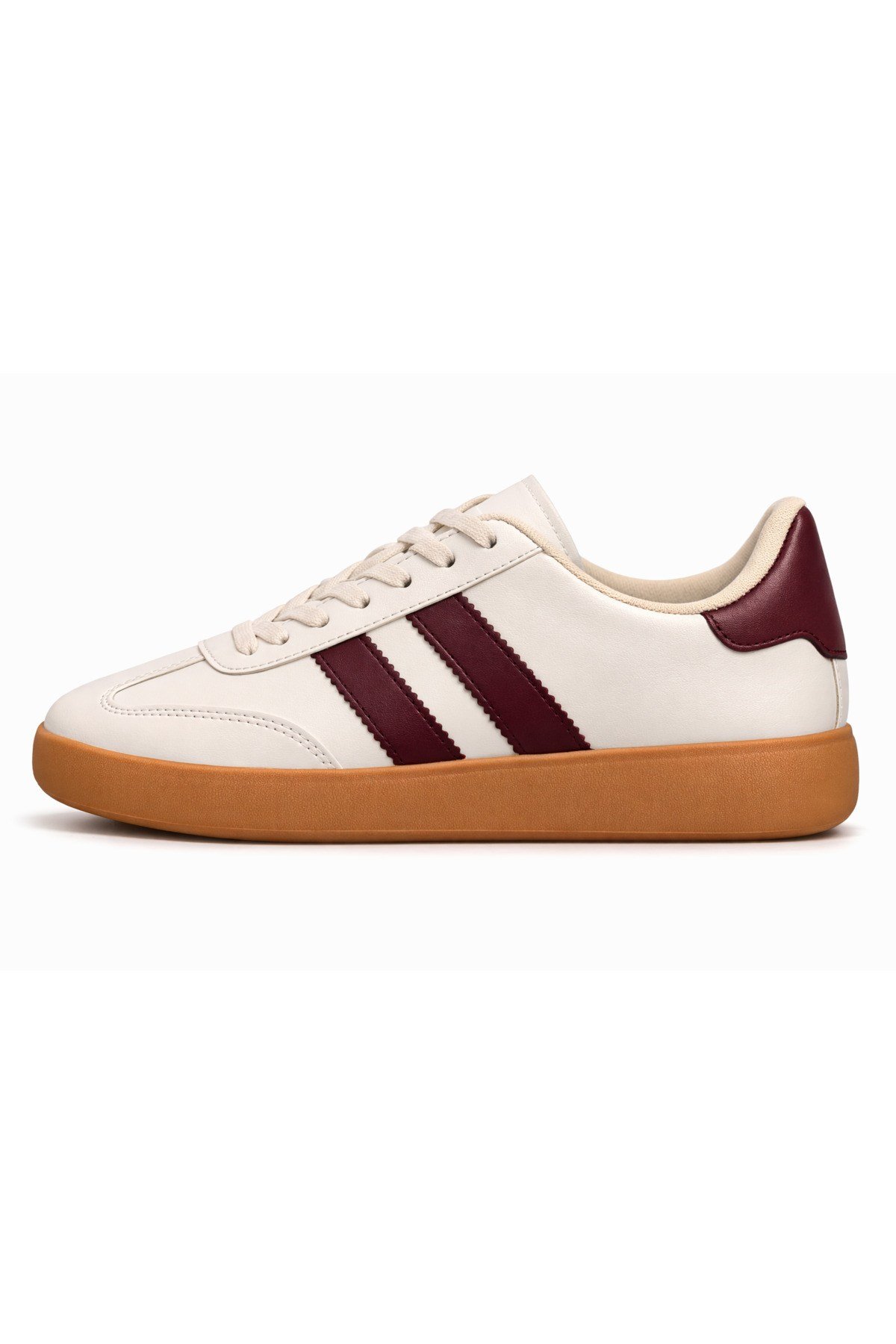 Unisex Günlük Krem Bordo Sneaker Spor Ayakkabı Rahat Taban Bağcıklı