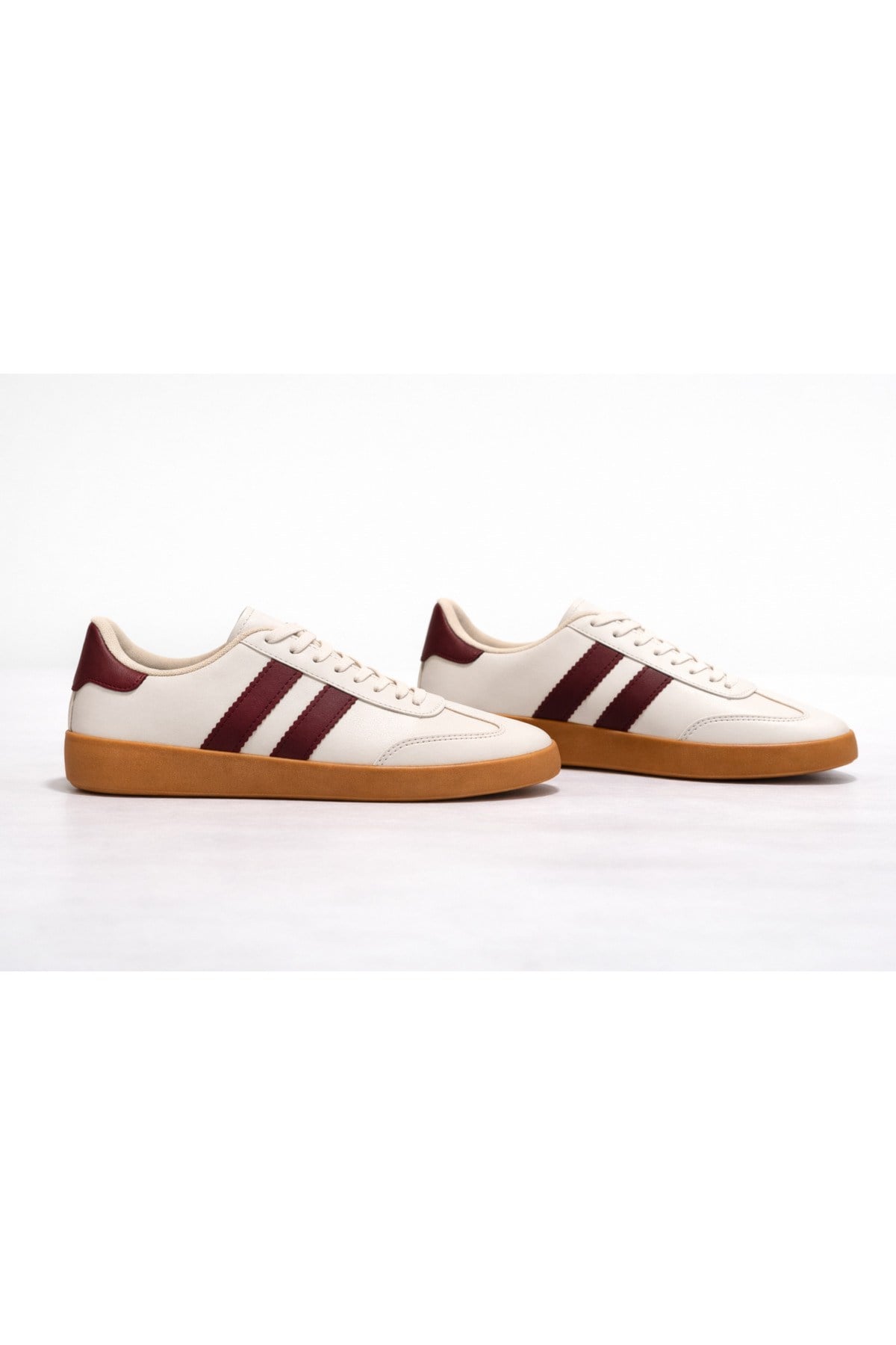 Unisex Günlük Krem Bordo Sneaker Spor Ayakkabı Rahat Taban Bağcıklı