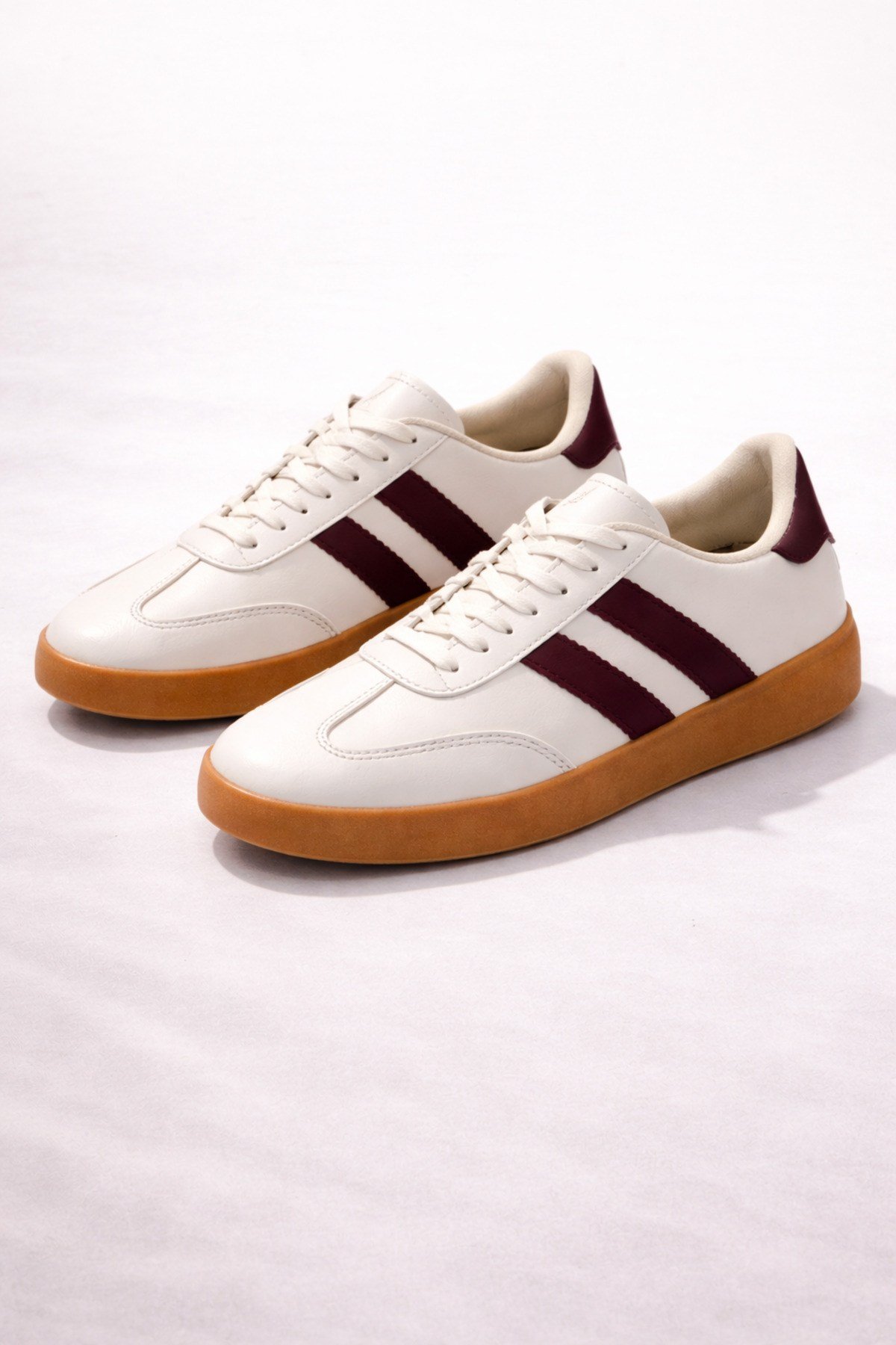 Unisex Günlük Krem Bordo Sneaker Spor Ayakkabı Rahat Taban Bağcıklı