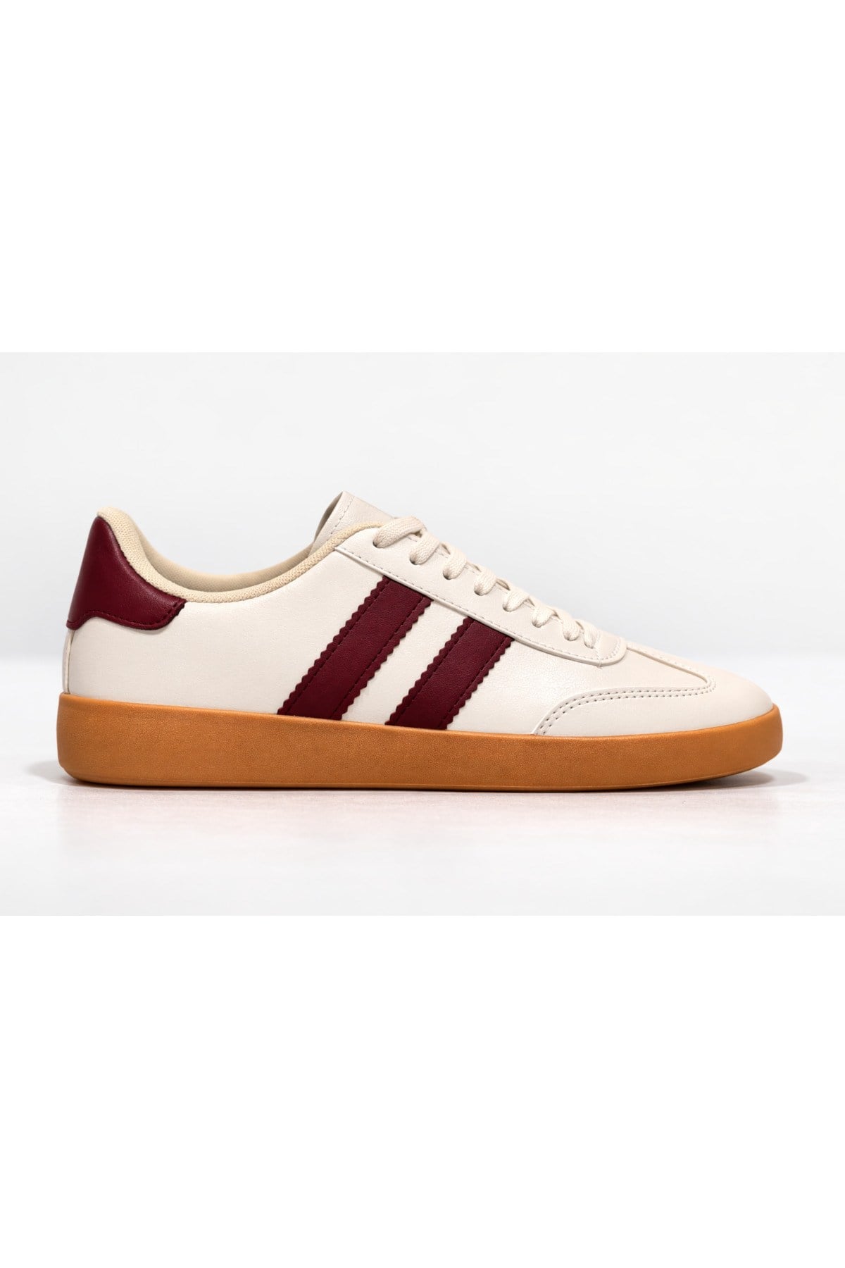 Unisex Günlük Krem Bordo Sneaker Spor Ayakkabı Rahat Taban Bağcıklı