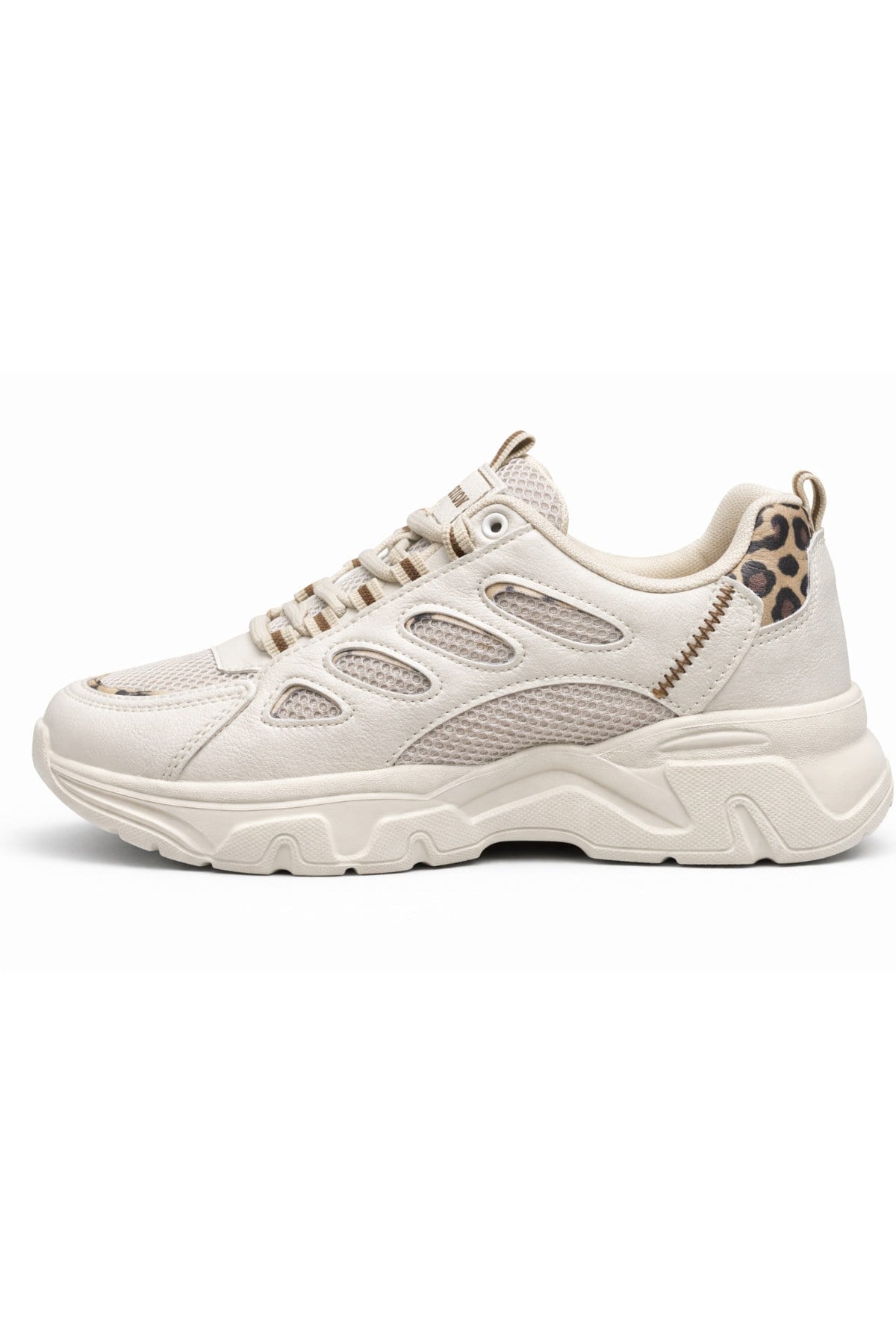 Unisex Kum Anorak Leopar Detaylı Kalın Taban Günlük Yürüyüş Ayakkabısı Sneaker