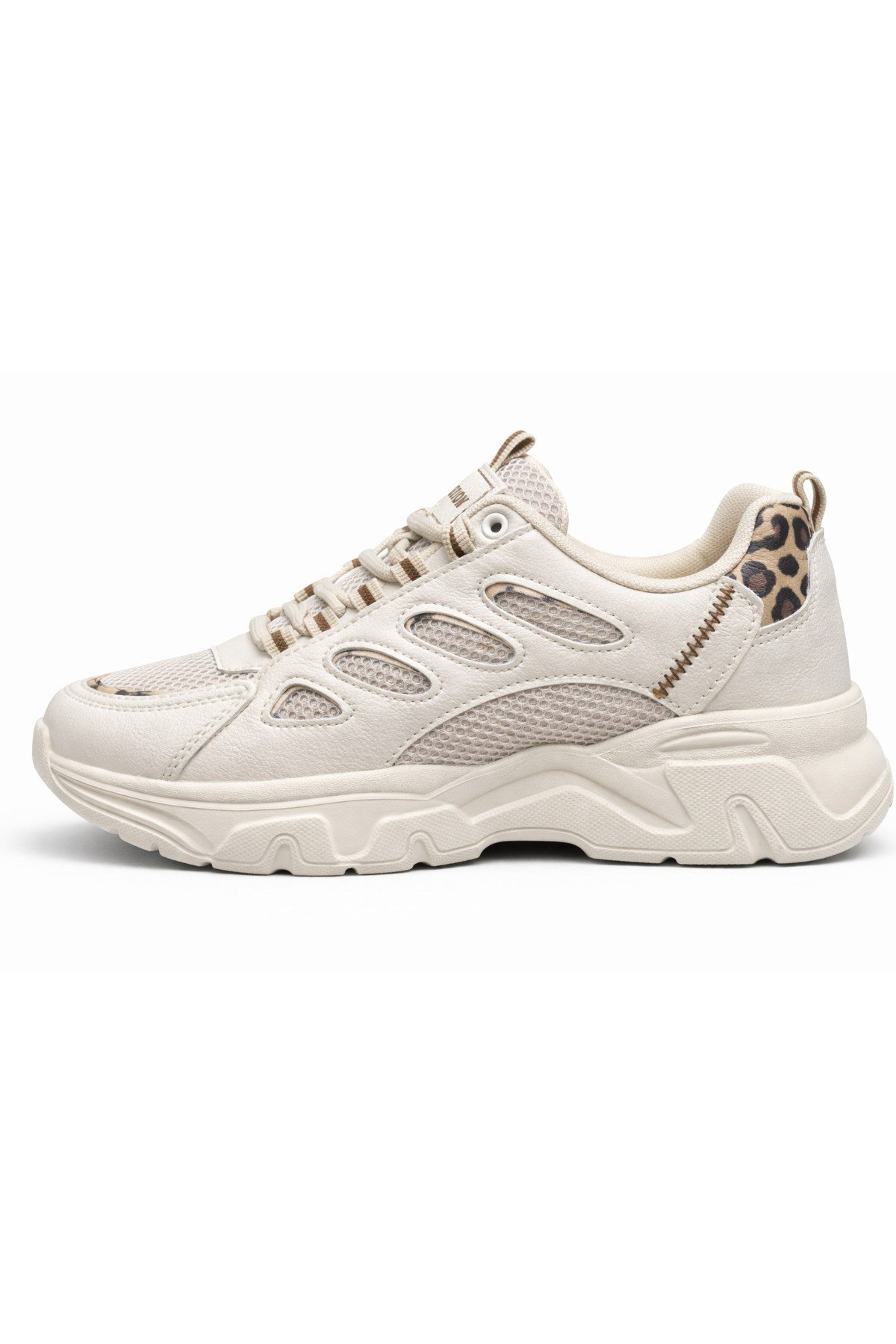 Unisex Kum Anorak Leopar Detaylı Kalın Taban Günlük Yürüyüş Ayakkabısı Sneaker