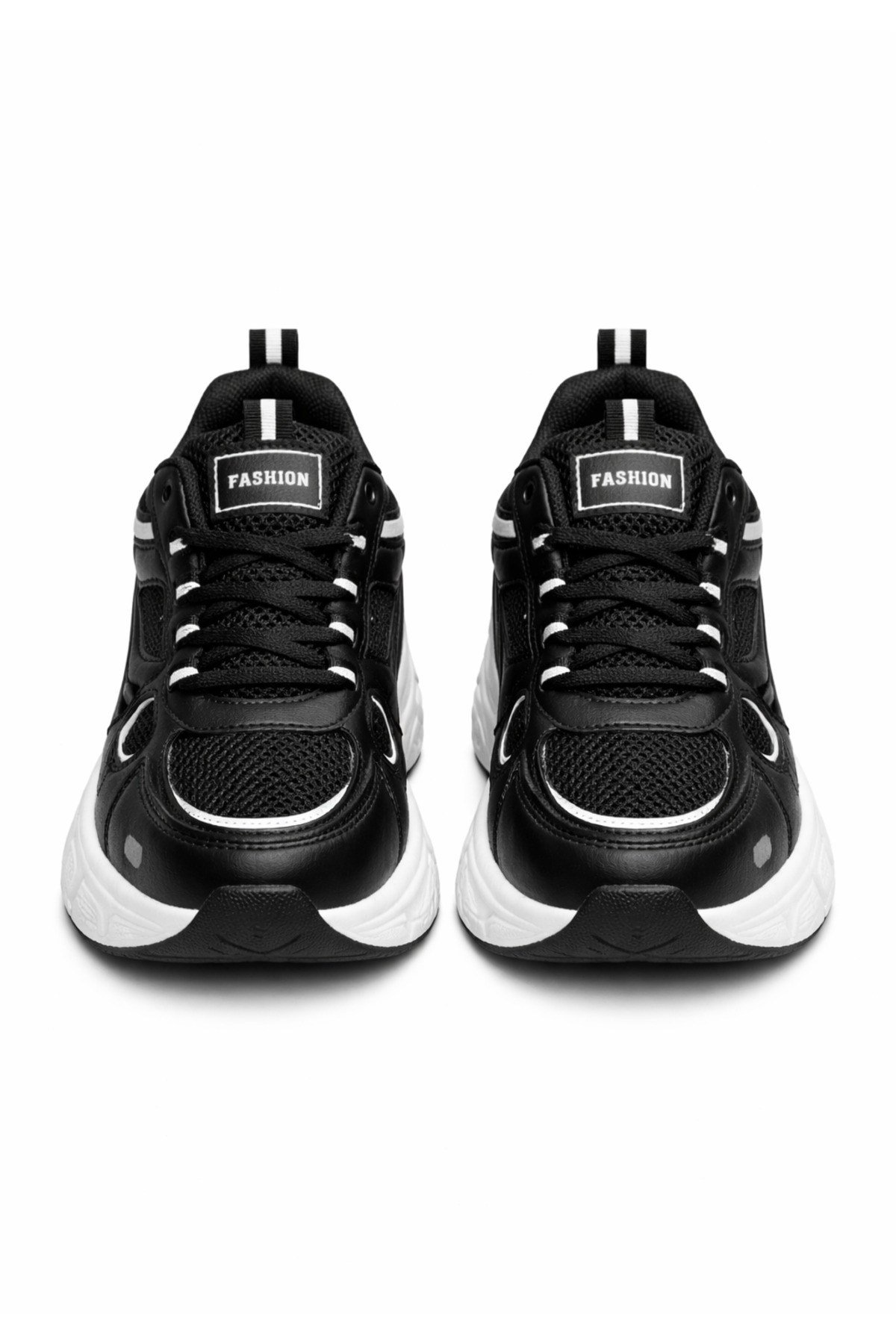 Unisex Siyah Anorak Detaylı Kalın Taban Günlük Yürüyüş Ayakkabısı Sneaker