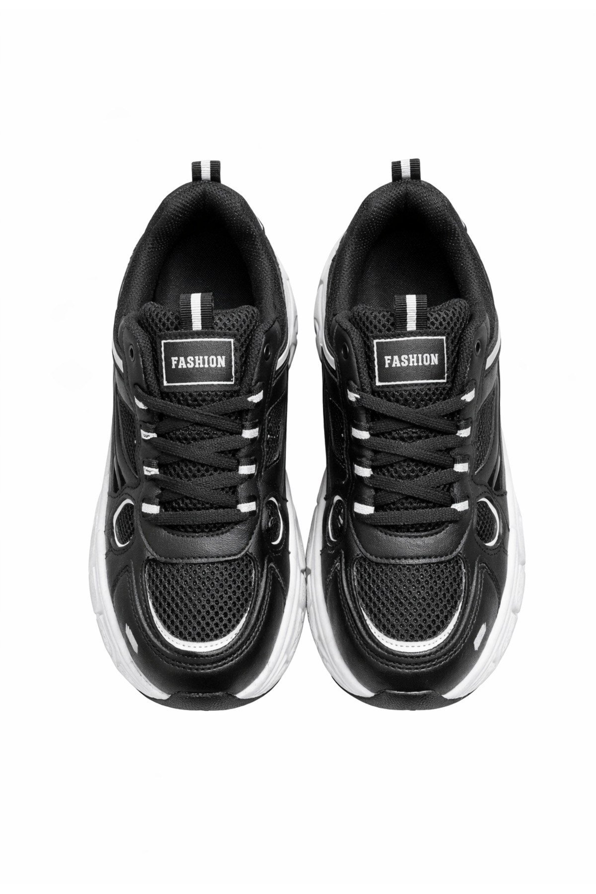 Unisex Siyah Anorak Detaylı Kalın Taban Günlük Yürüyüş Ayakkabısı Sneaker