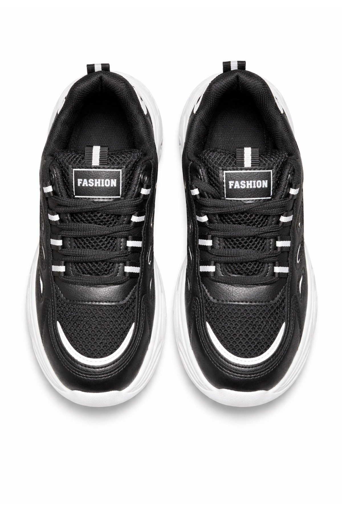 Unisex Siyah Beyaz Anorak Kalın Taban Günlük Yürüyüş Ayakkabısı Sneaker