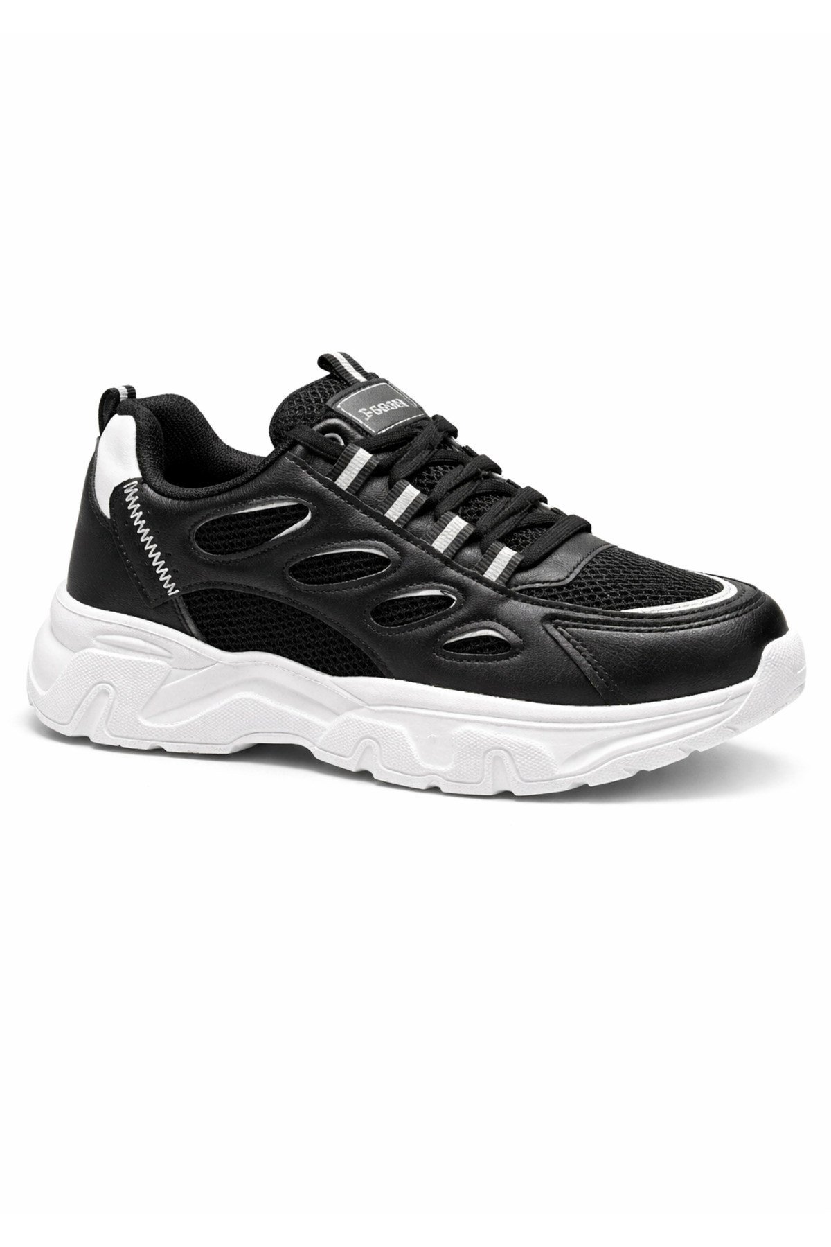 Unisex Siyah Beyaz Anorak Kalın Taban Günlük Yürüyüş Ayakkabısı Sneaker