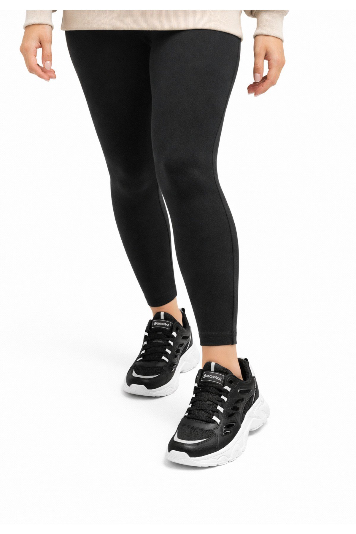 Unisex Siyah Beyaz Anorak Kalın Taban Günlük Yürüyüş Ayakkabısı Sneaker