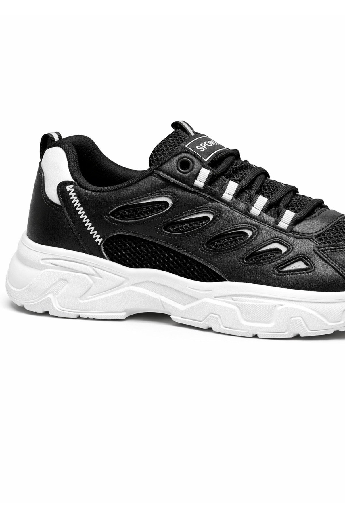 Unisex Siyah Beyaz Anorak Kalın Taban Günlük Yürüyüş Ayakkabısı Sneaker