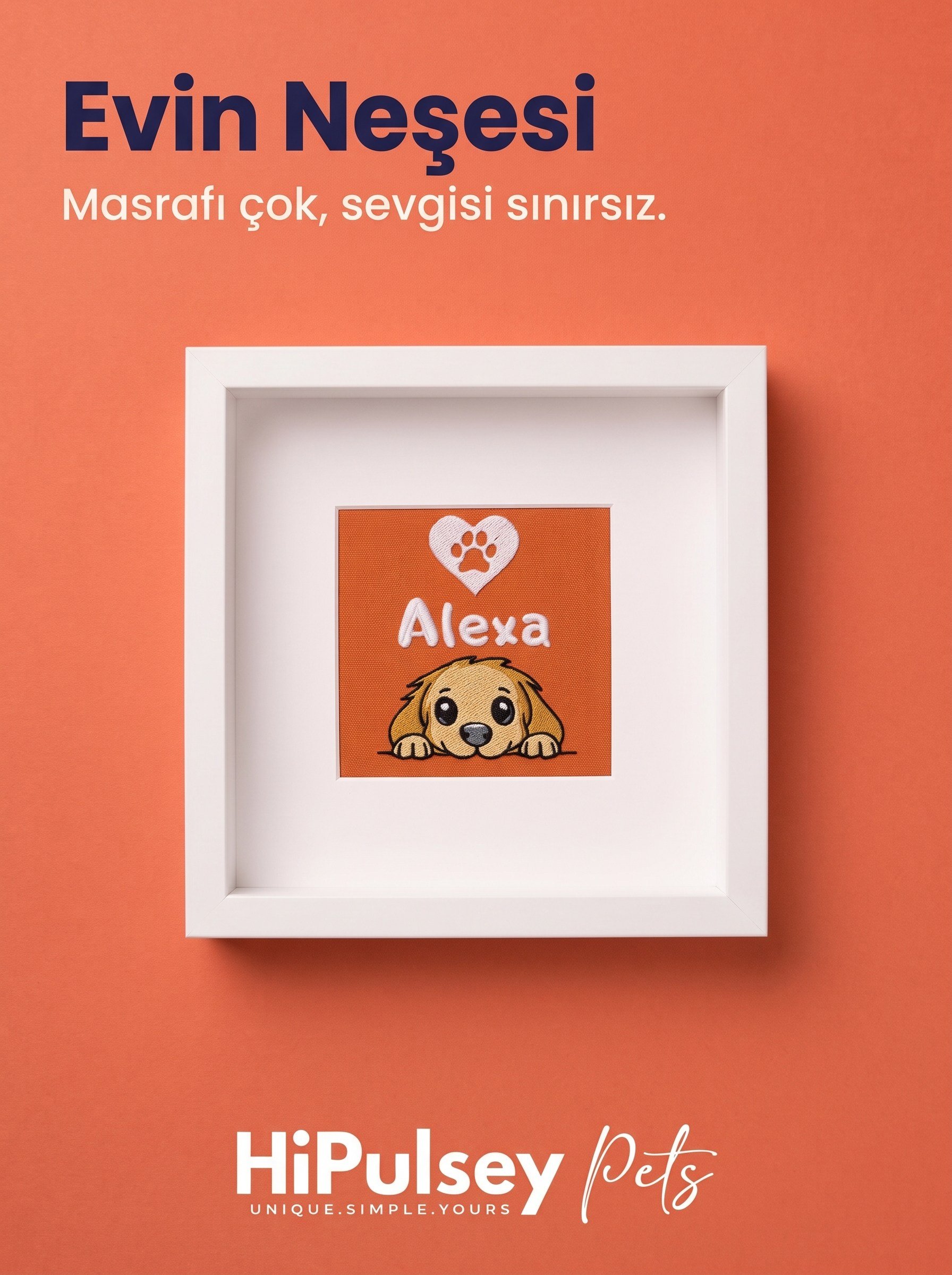 Evin Neşesi: Kişiye Özel Köpek Figürlü ve İsimli Nakış Çerçeve