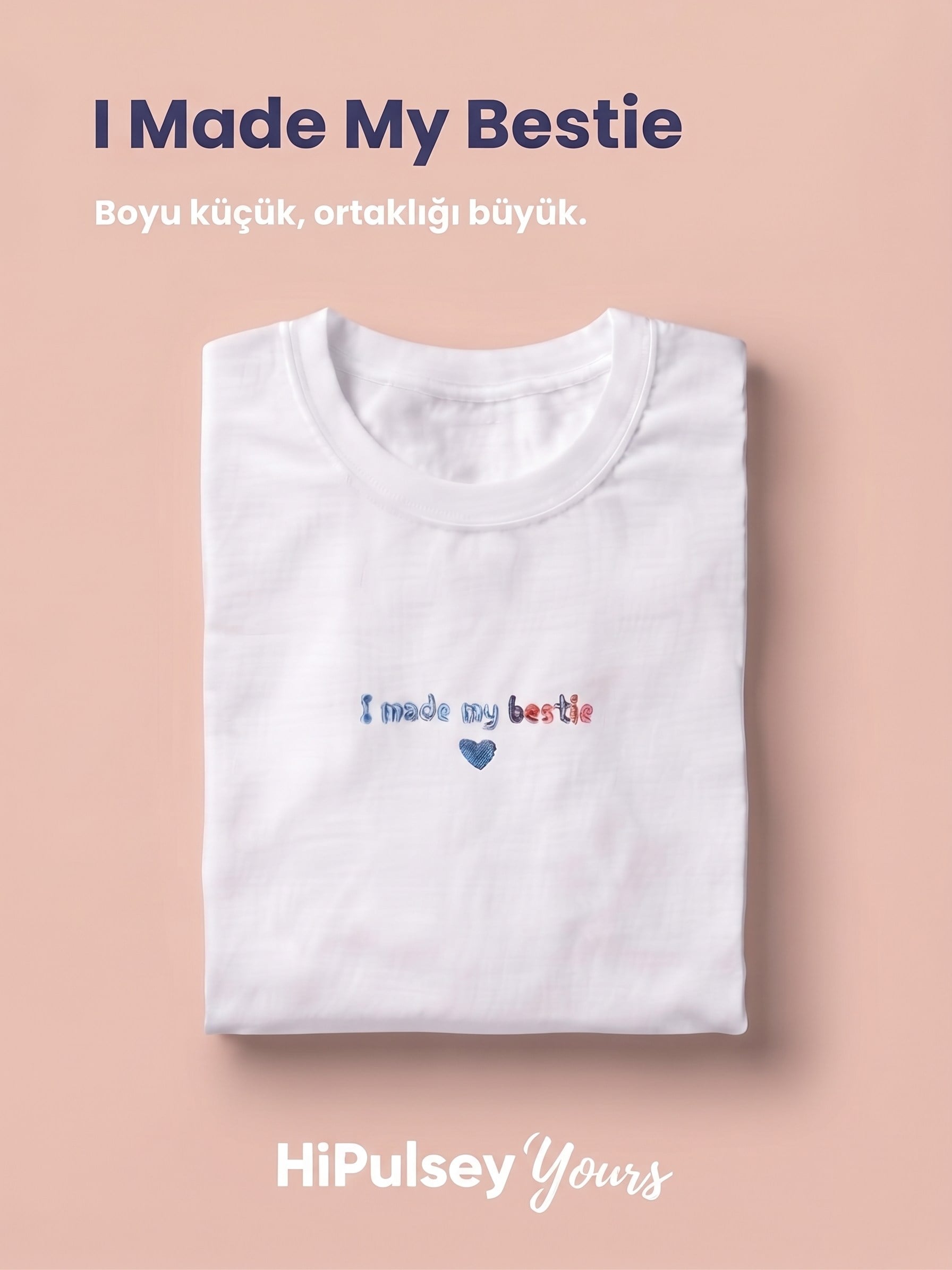 I Made My Bestie: Premium Nakışlı Rahat Kalıp T-Shirt (Blue)