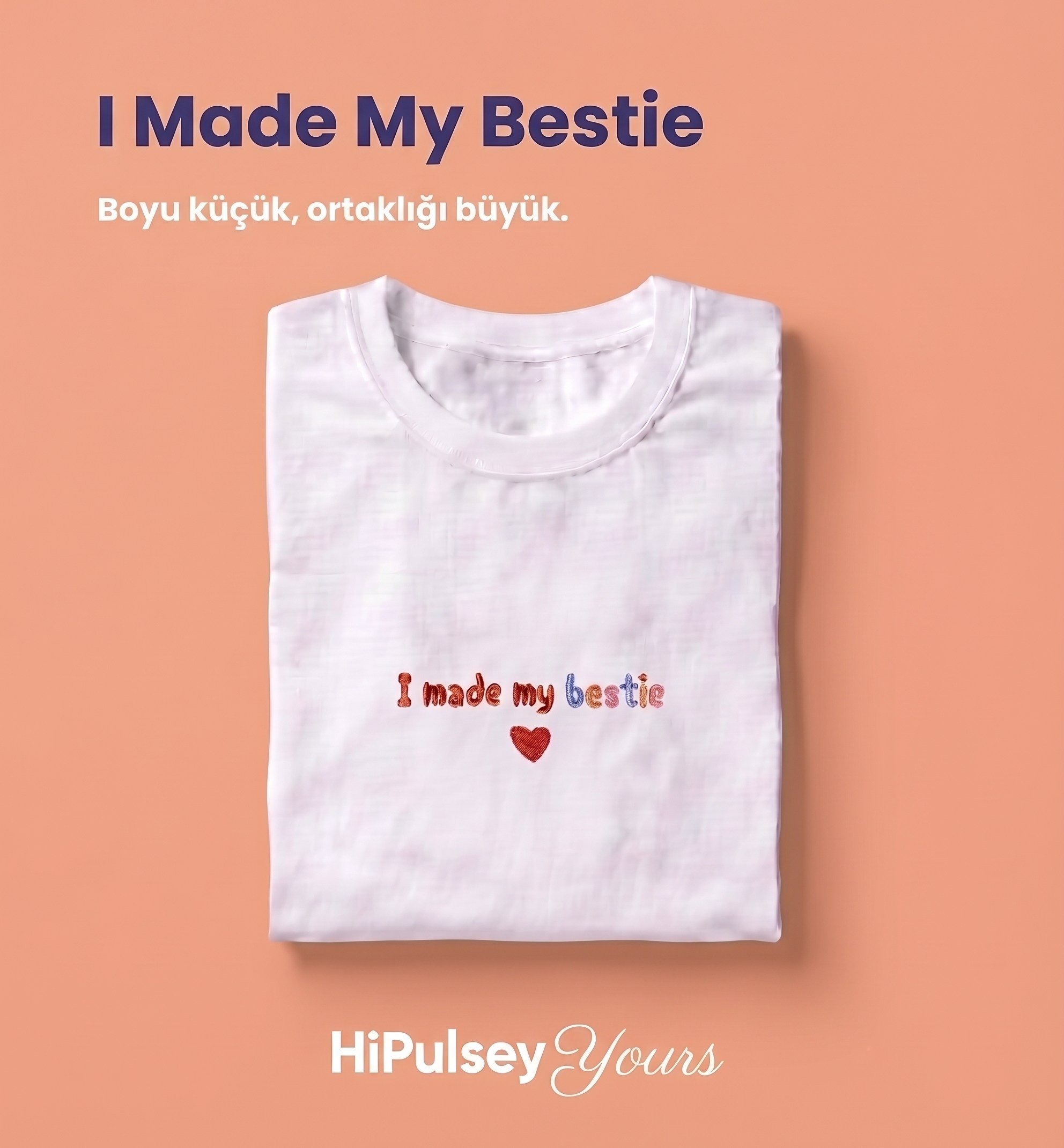 I Made My Bestie: Premium Nakışlı Rahat Kalıp T-Shirt (Red)