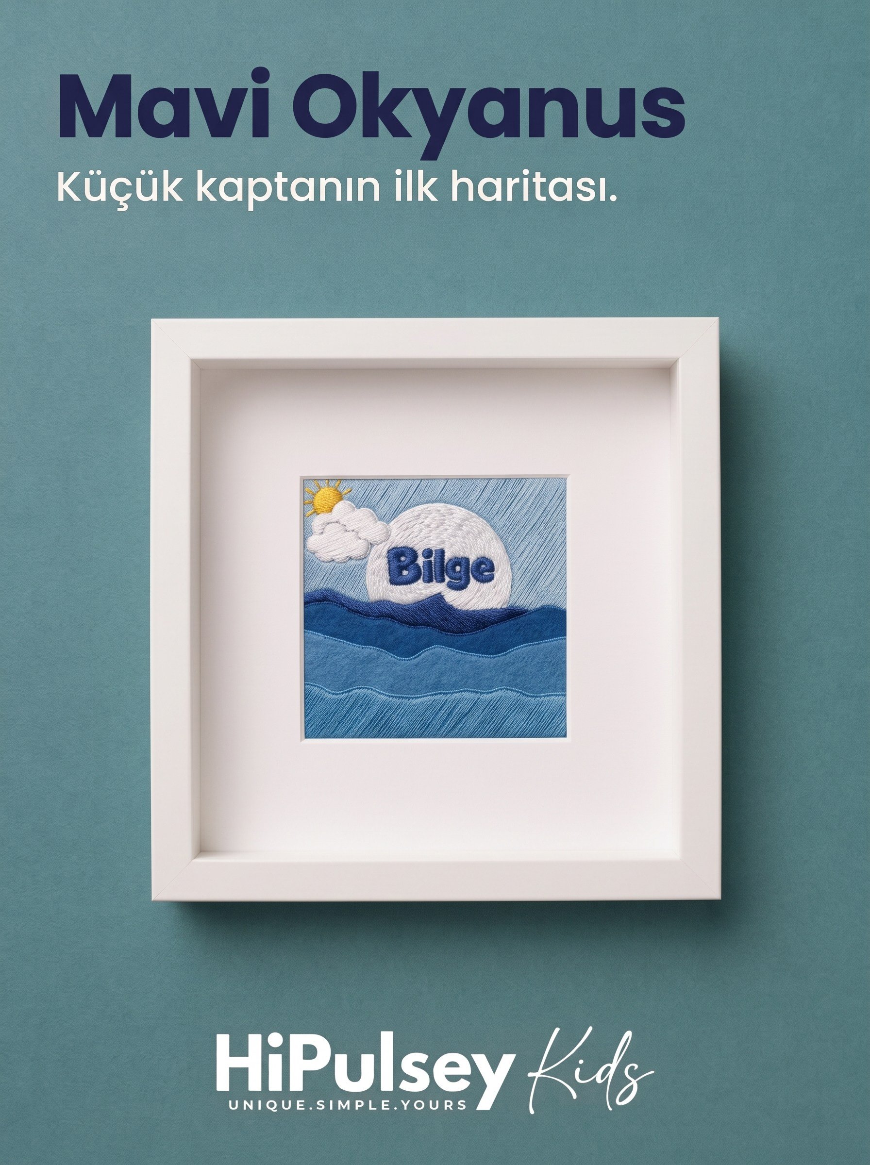 Mavi Okyanus: Kişiye Özel Hediyelik Nakışlı Çerçeve