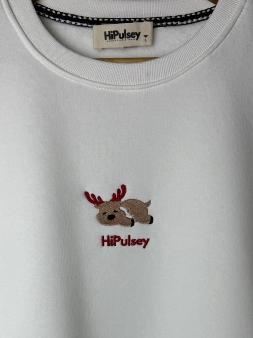 New Year Köpekli Beyaz Sweatshirt