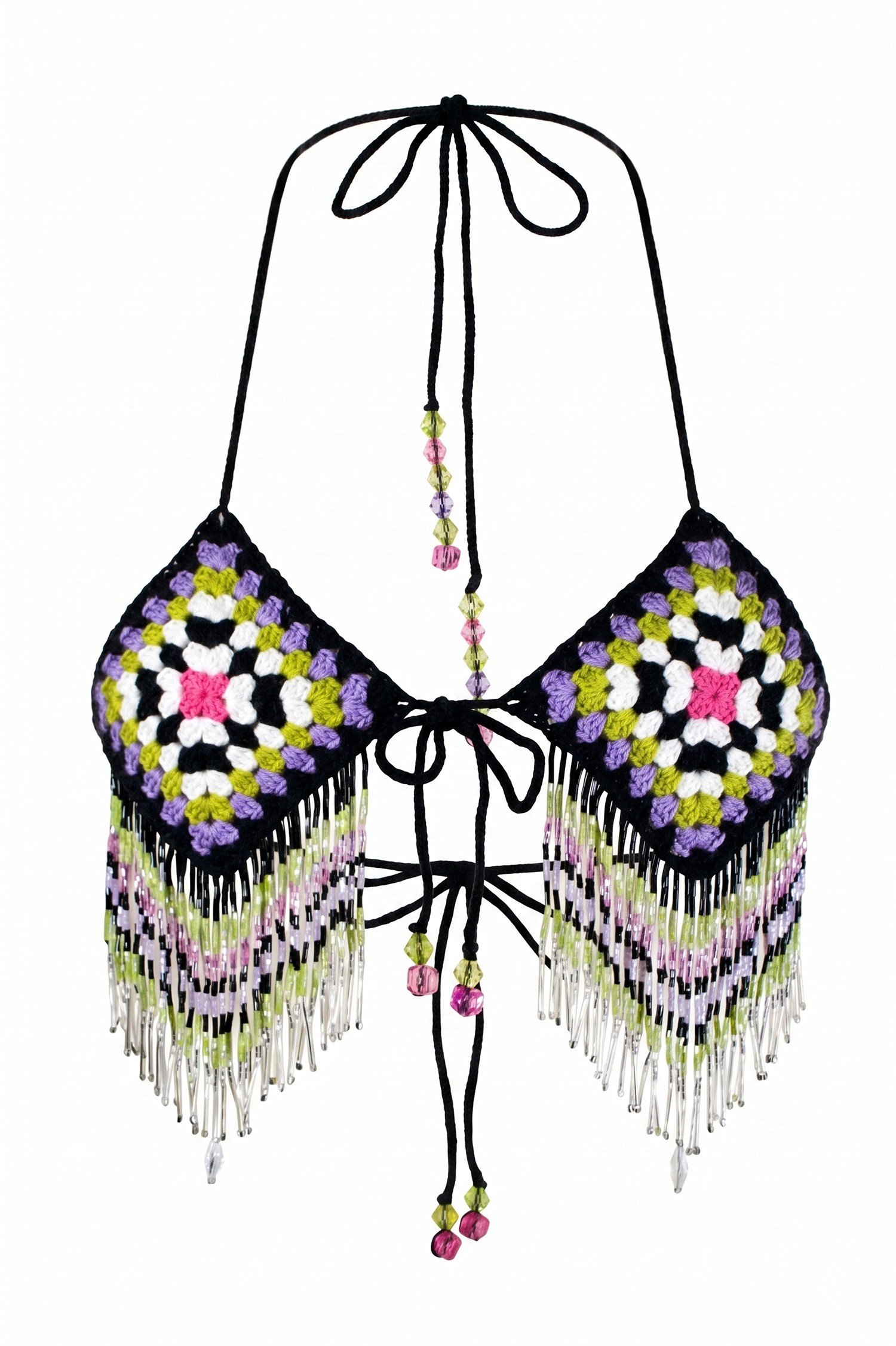 Midnight Bazaar Kristal Taşlı El Örgüsü Motif  Bikini Üstü